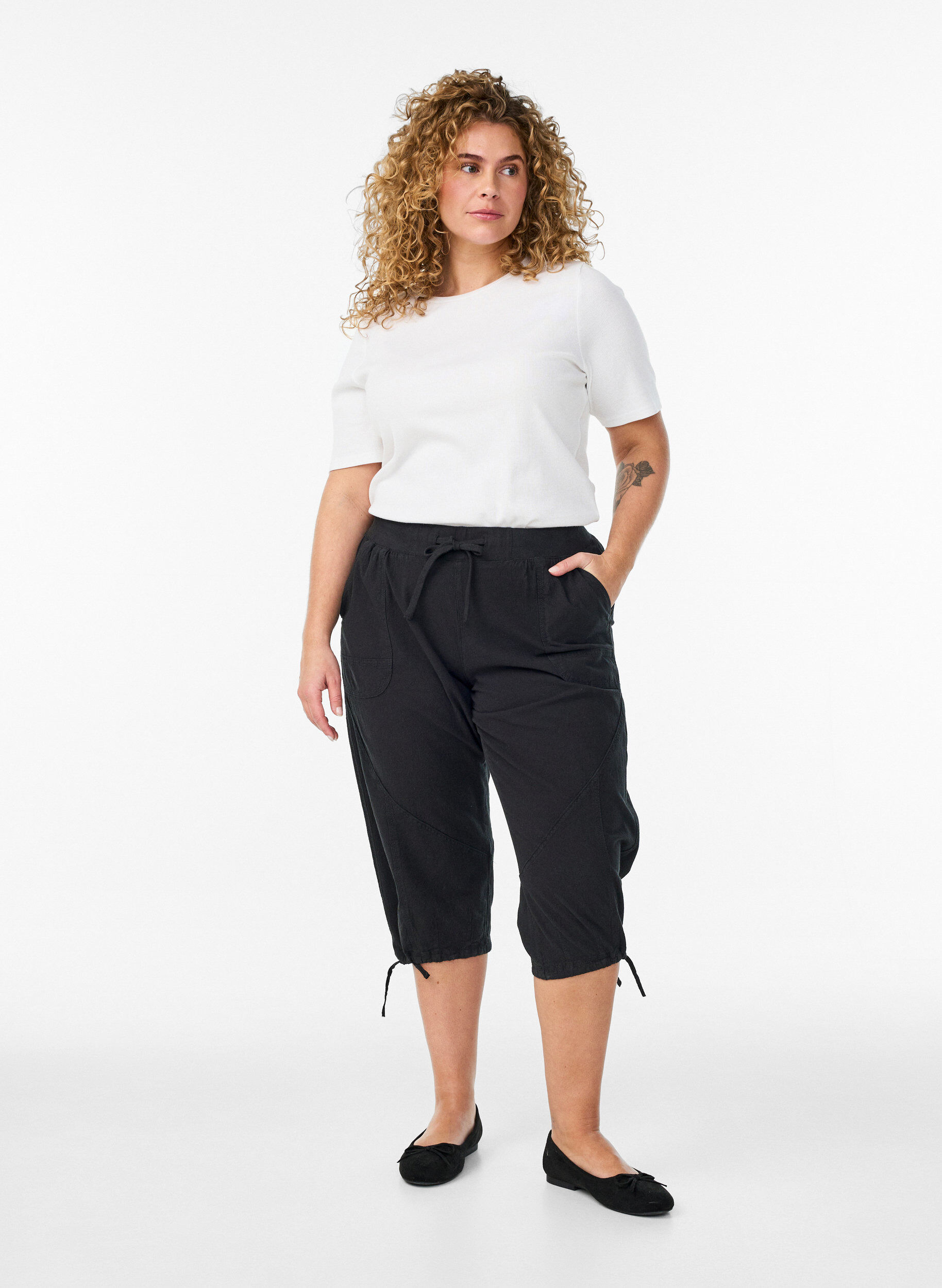 Pantacourt en coton, Noir, Model