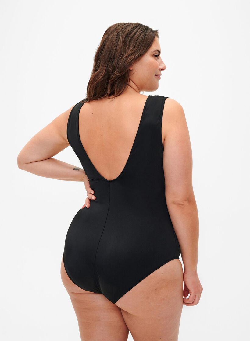 Maillot de bain avec détails en résille sur le devant, Black, Model image number 1