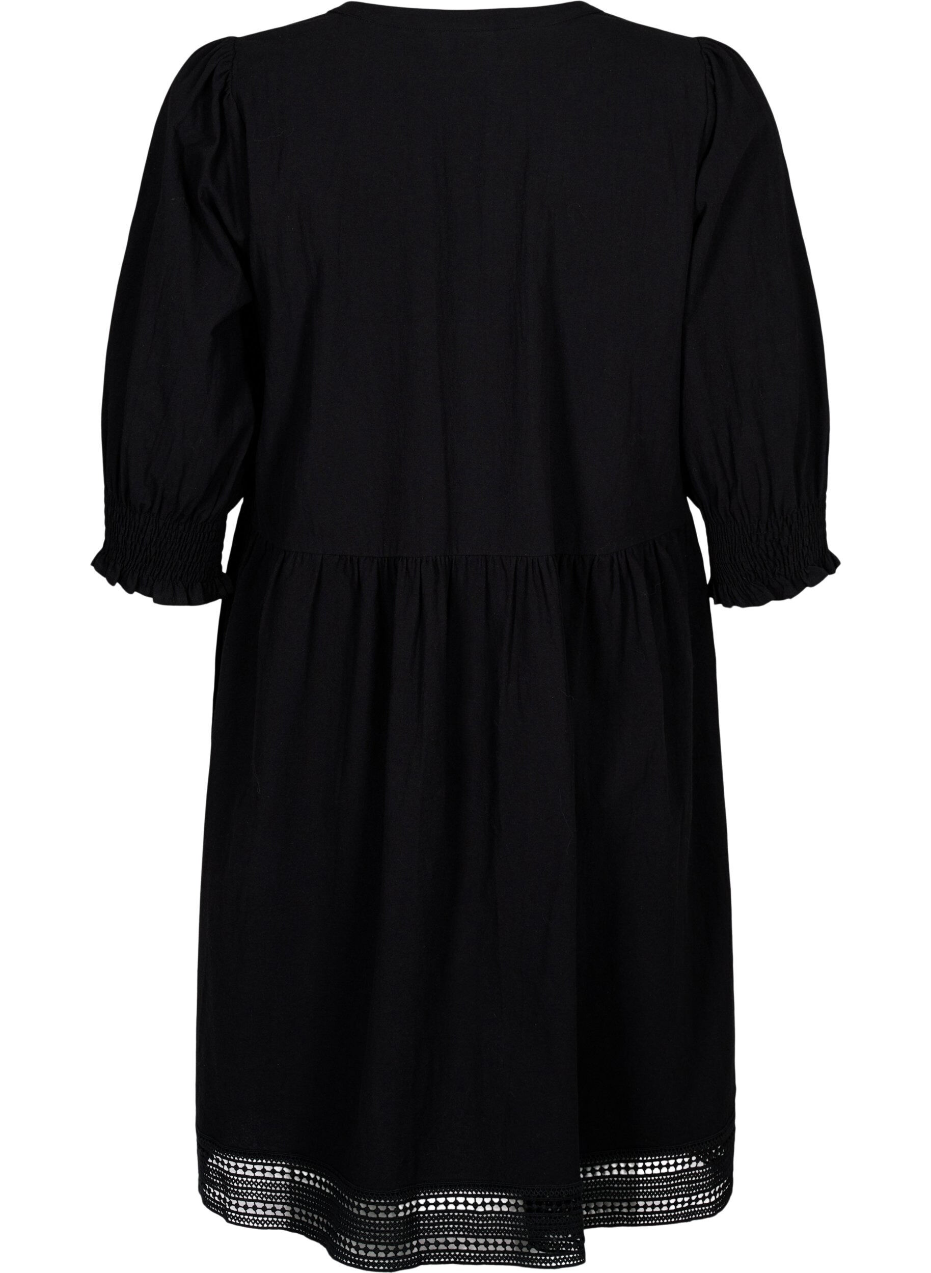 Zizzi Baumwollkleid mit H&auml;keldetails, Black, Packshot image number 1