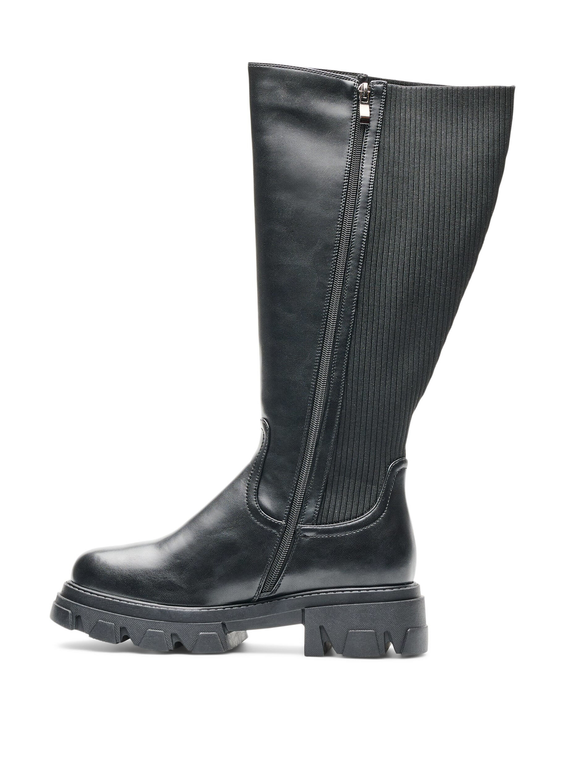 ZizziLanger Stiefel mit gerippten Eins&auml;tzen, Schwarz, Packshot image number 3