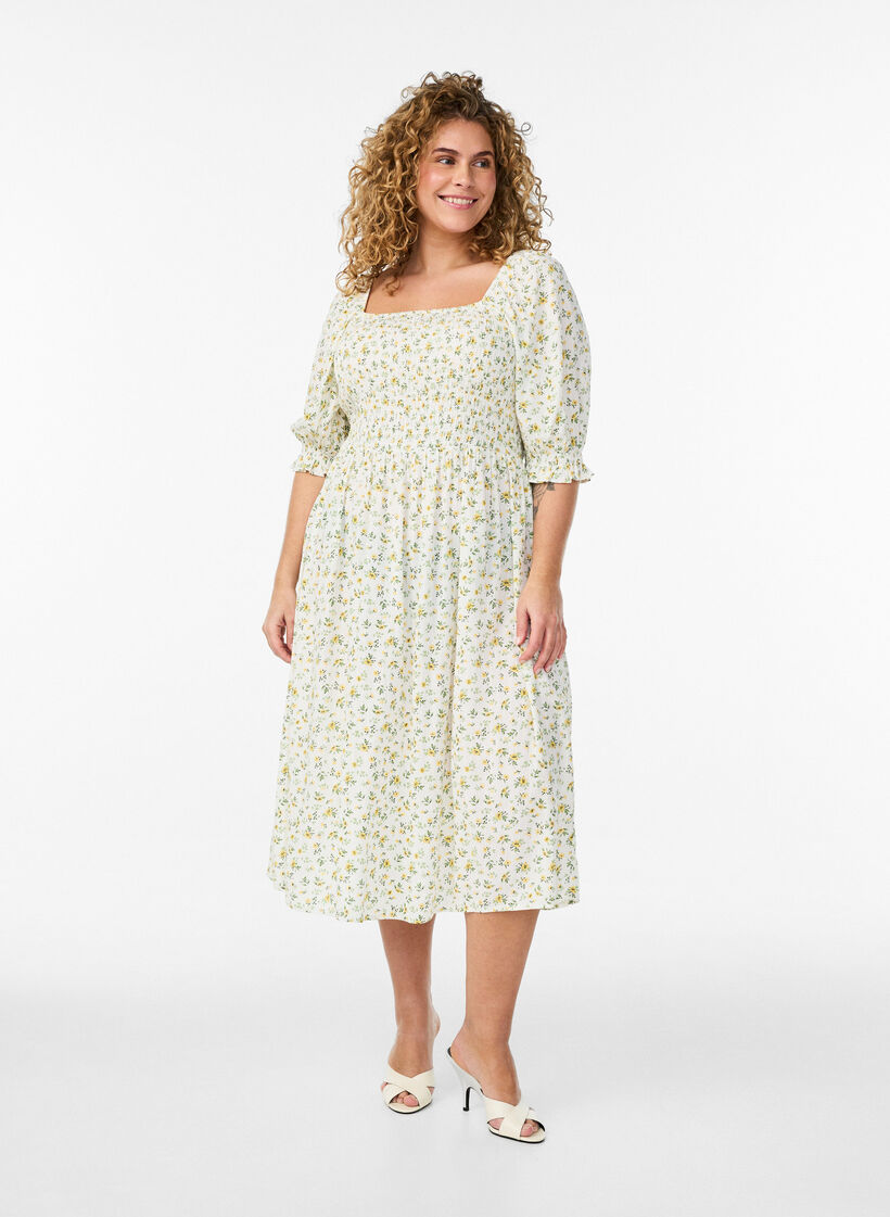 Robe d'&eacute;t&eacute; florale en viscose, Blanc, Model image number 0