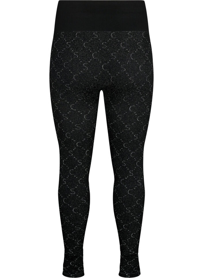 Nahtlose Leggings mit silberfarbenem Muster, Black, Packshot image number 1