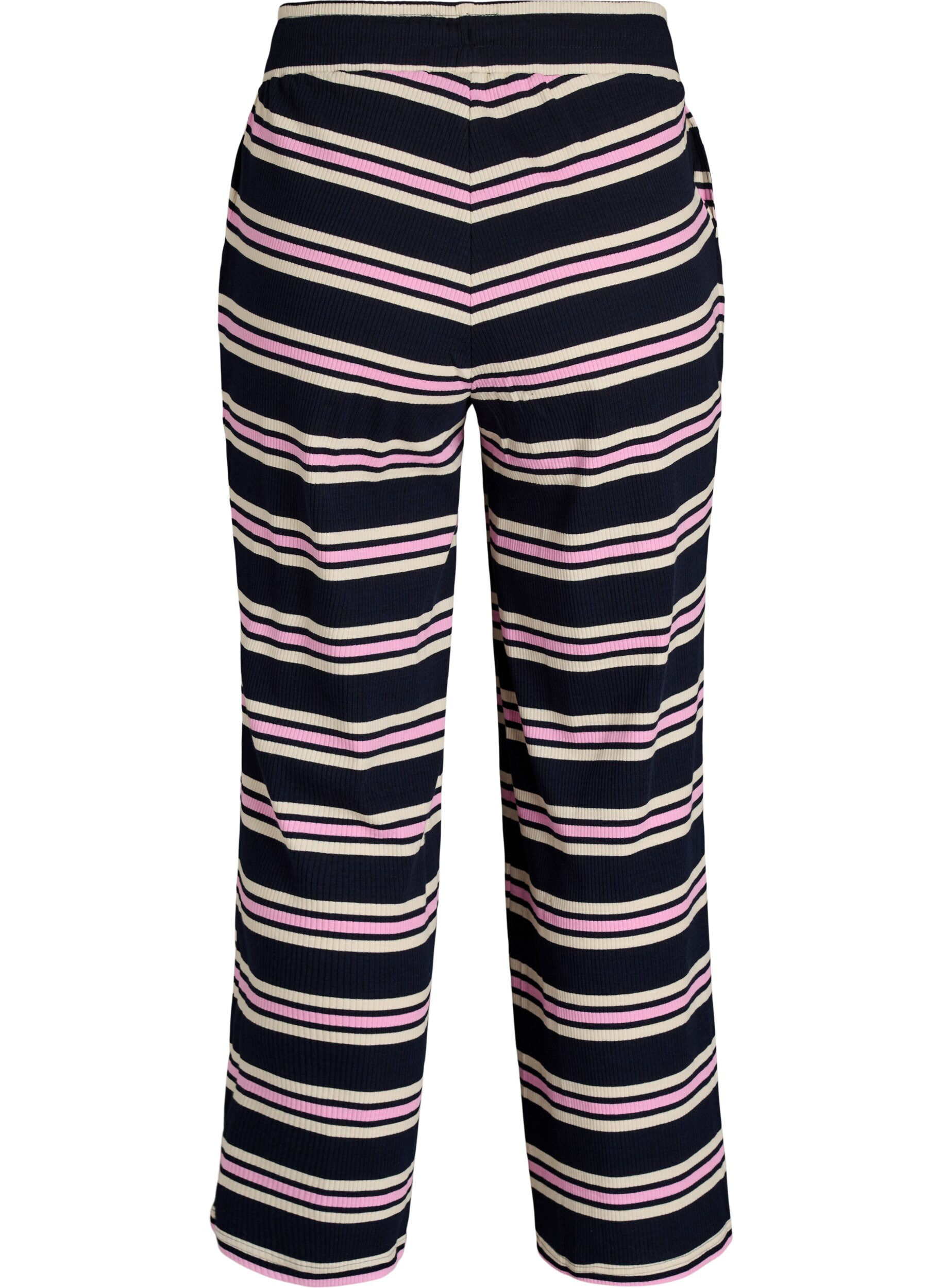 Zizzi Gestreifte Pyjamahose mit weitem Bein, Blau, Packshot image number 1