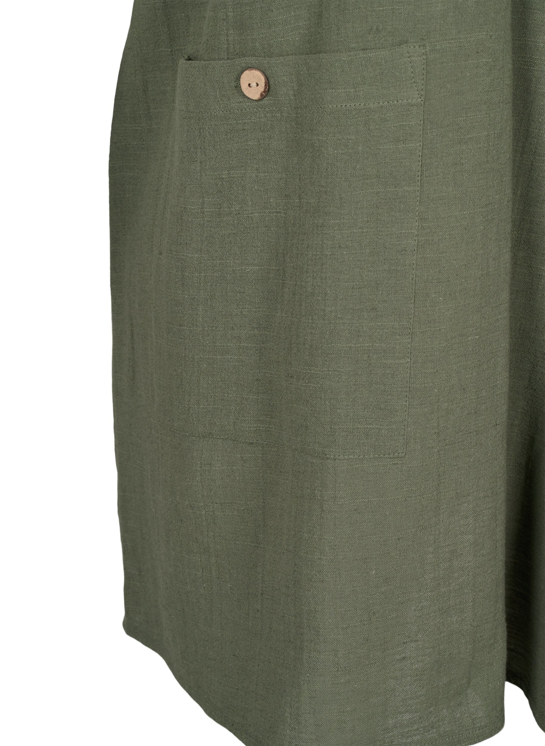 Zizzi Tunika aus Baumwoll-Leinen-Mischung und 3/4-&Auml;rmeln, Thyme, Packshot image number 3