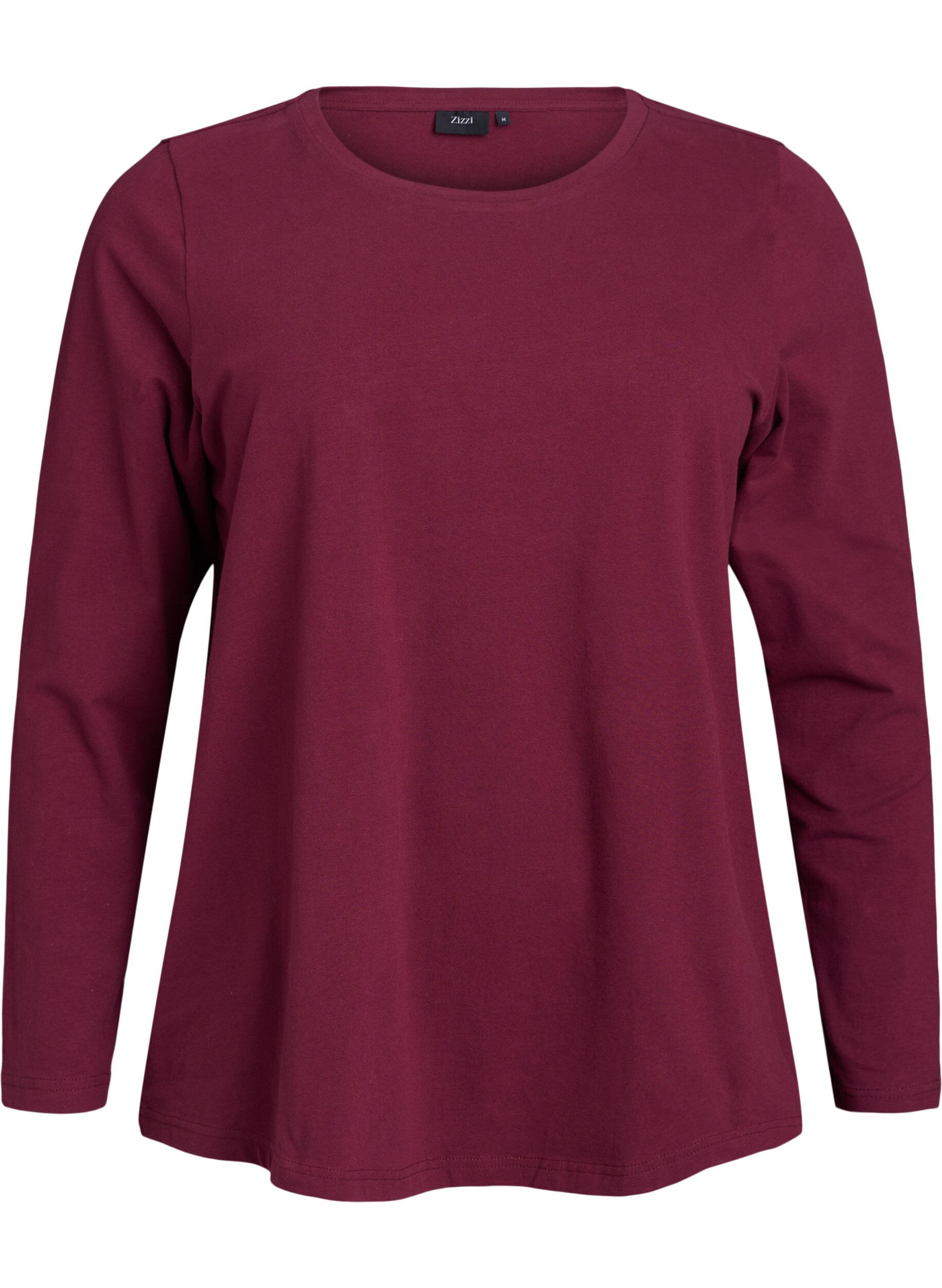 Zizzi Basic Top aus Jersey mit langen &Auml;rmeln, Dunkles Bordeaux, Packshot image number 0