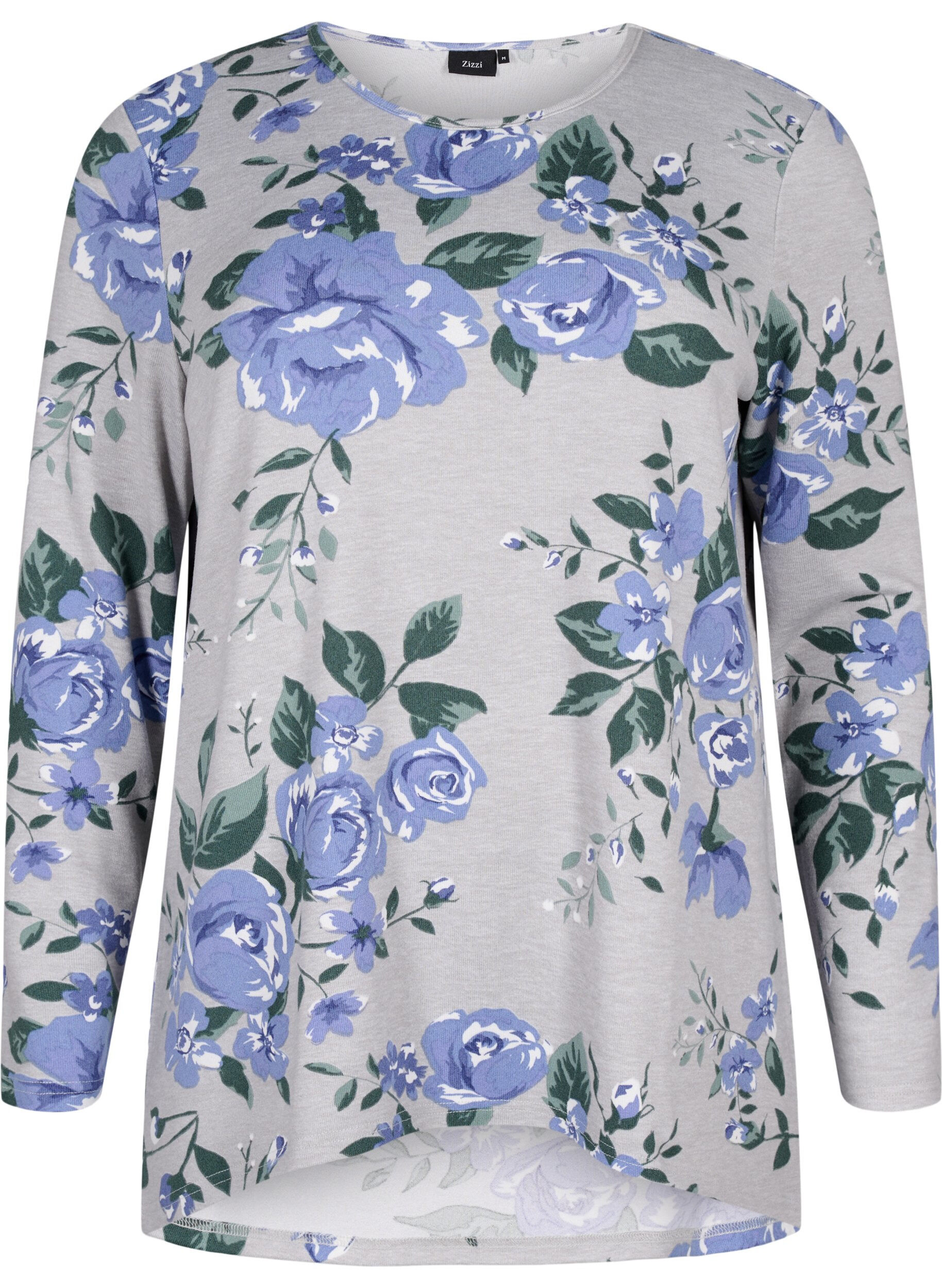 Zizzi  Bluse mit Blumenmuster und langen &Auml;rmeln, Blau, Packshot image number 0
