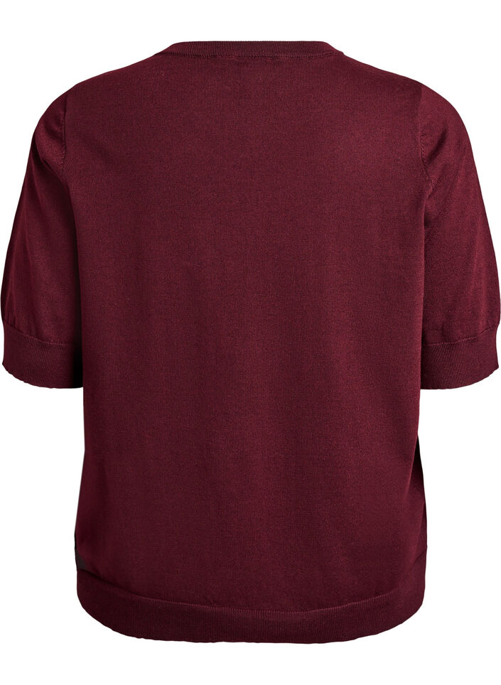 Blouse en fine maille &agrave; manches courtes, Bordeaux, Packshot image number 1