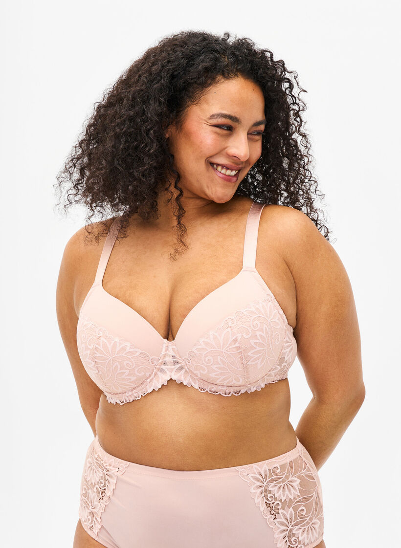 Soutien-gorge en dentelle avec armatures et rembourrage, Pink Tint, Model image number 0