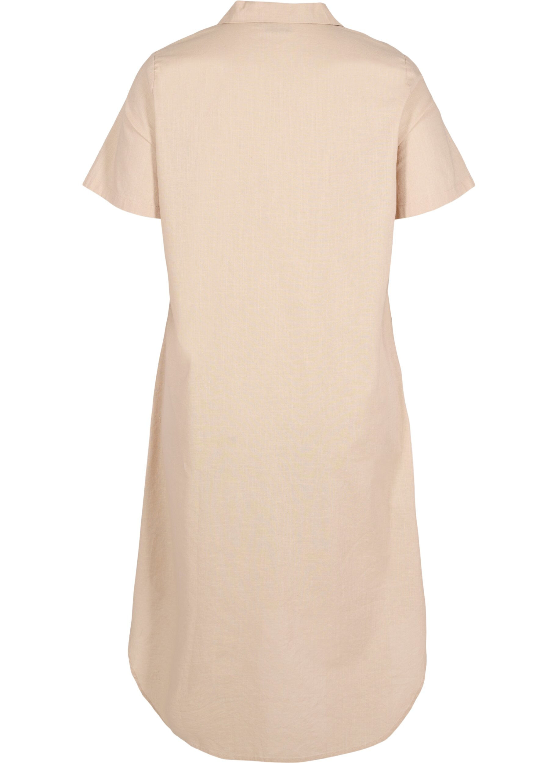 Zizzi Lange Baumwollhemdbluse mit kurzen &Auml;rmeln, Humus, Packshot image number 1