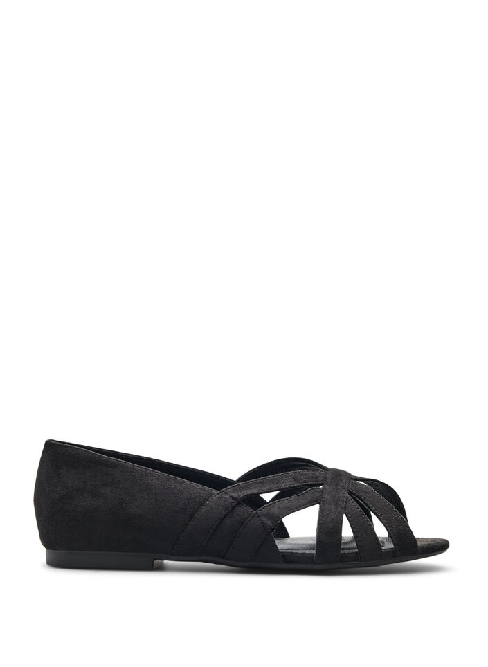 Ballerines en su&eacute;dine avec brides crois&eacute;es, Noir, Packshot image number 0
