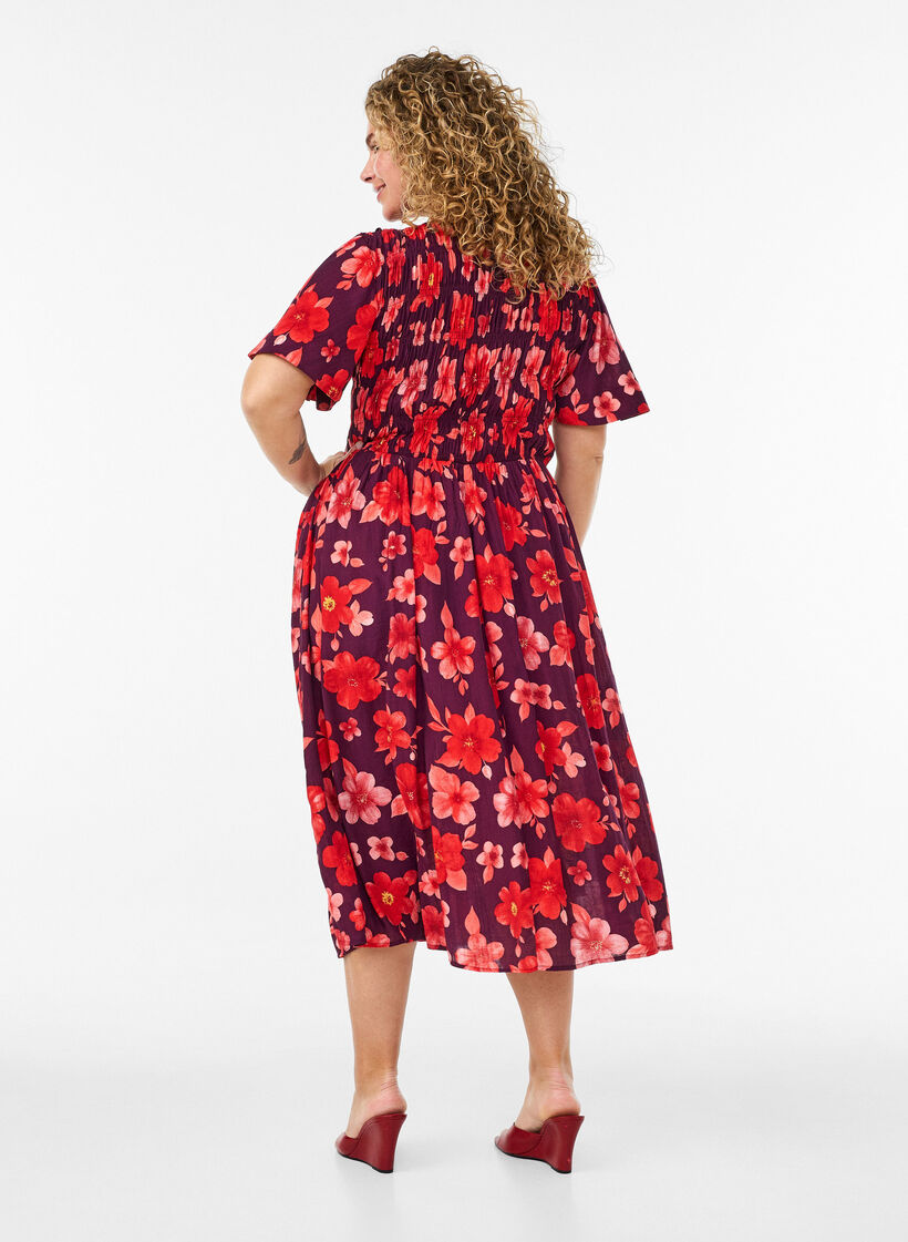 Robe avec smocks et imprim&eacute; floral, Violet, Model