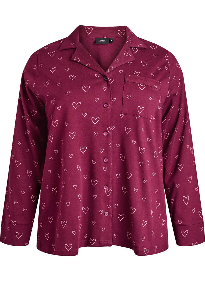 Chemise de pyjama en coton avec poche poitrine, Bordeaux, Packshot image number 0