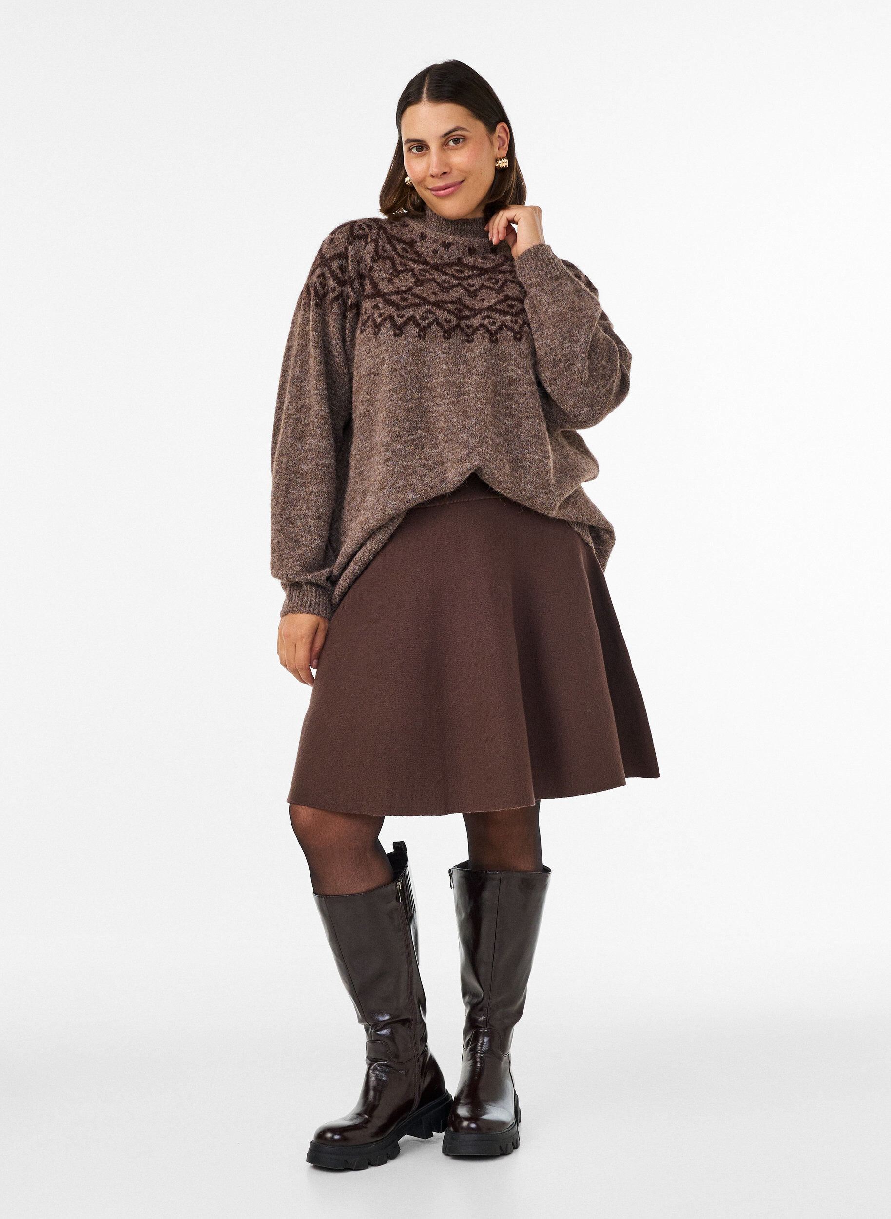 ZizziPullover mit nordischem Muster, Braun, Model image number 1