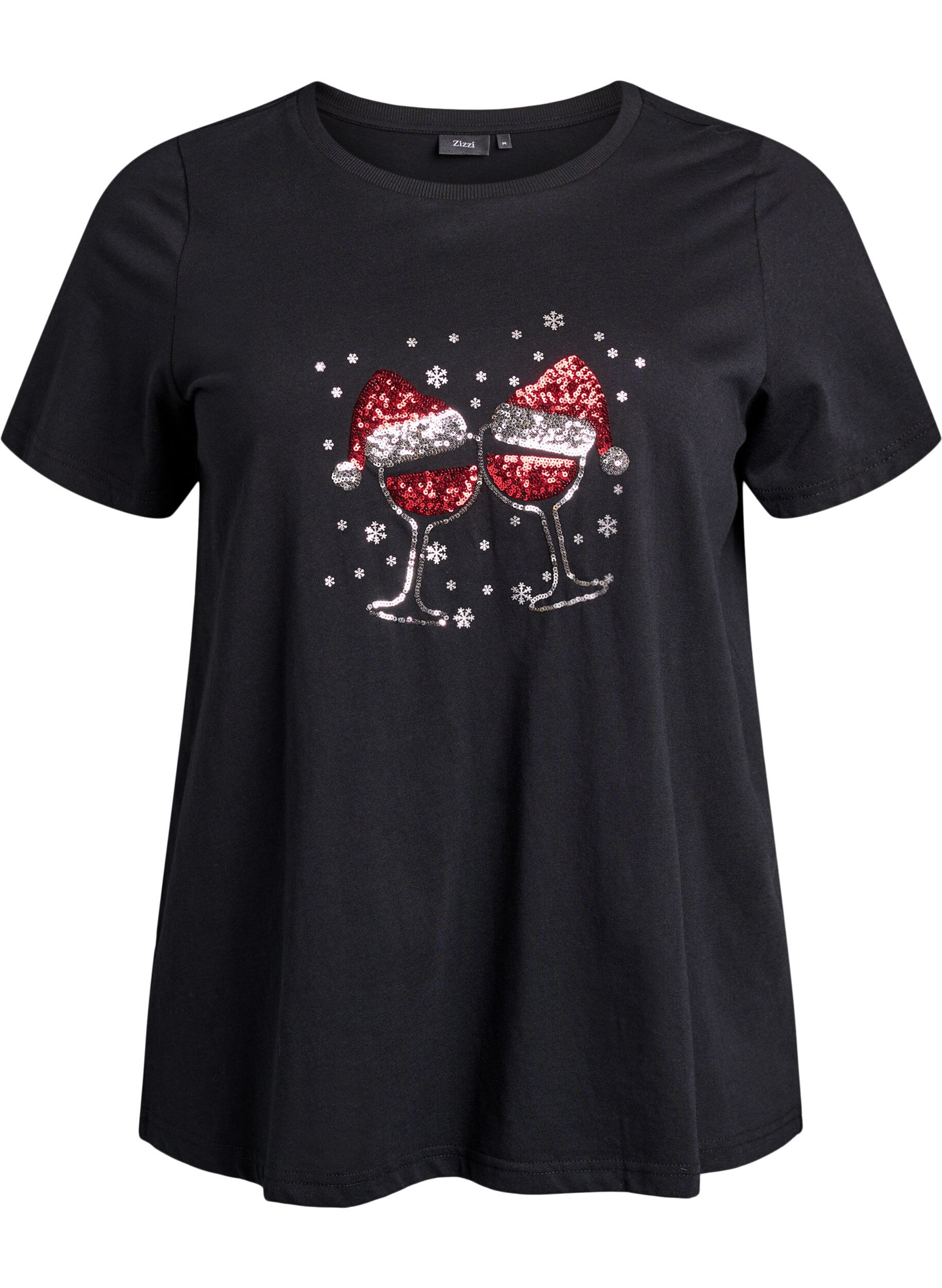 ZizziT-shirt de No&euml;l en coton bio, Noir, Packshot image number 0