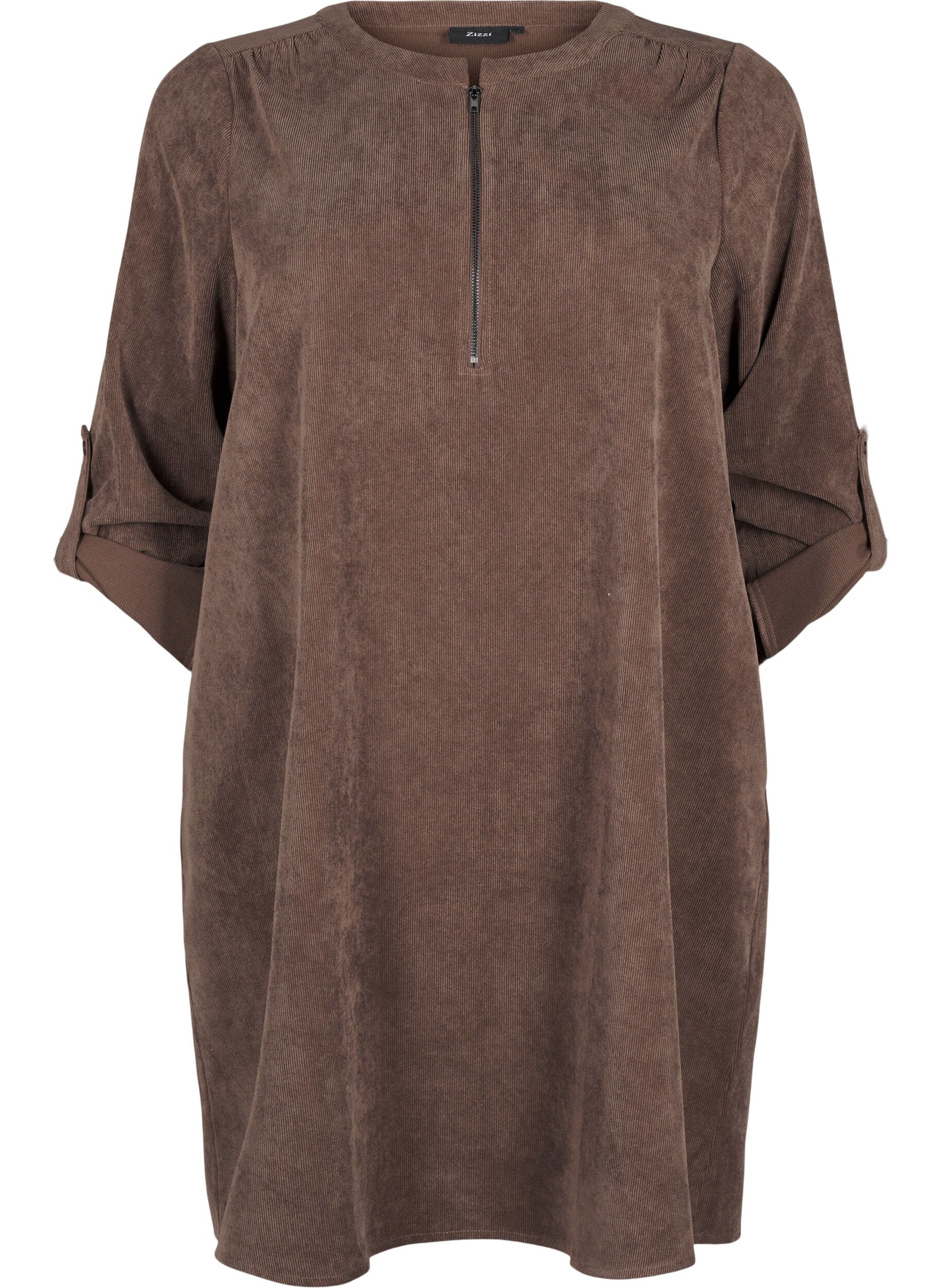 Zizzi Velvet-Kleid mit Rei&szlig;verschluss, Chocolate Martini, Packshot image number 0