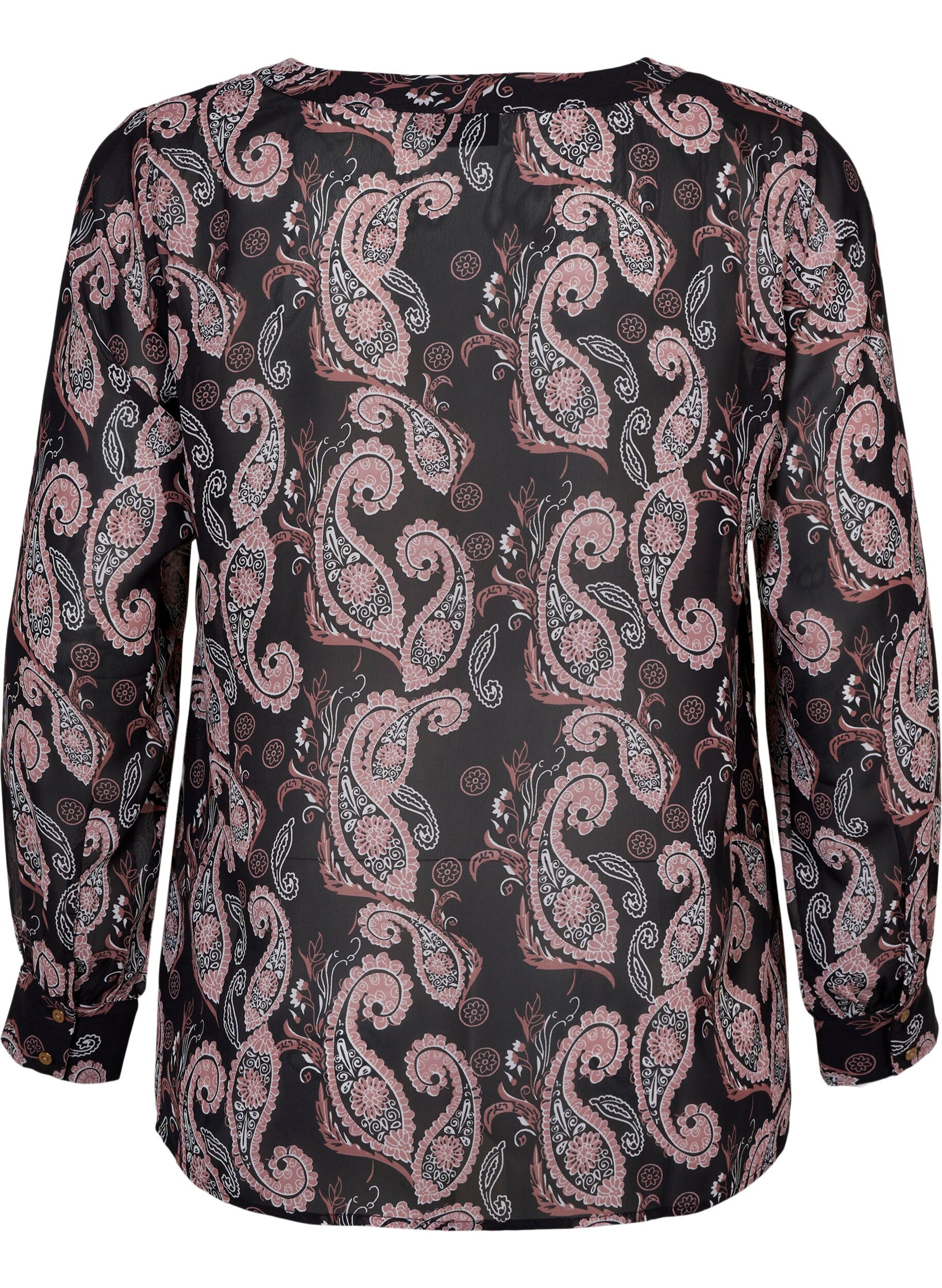 Zizzi Hemdbluse mit V-Ausschnitt und Print, Black/Beige Paisley, Packshot image number 1