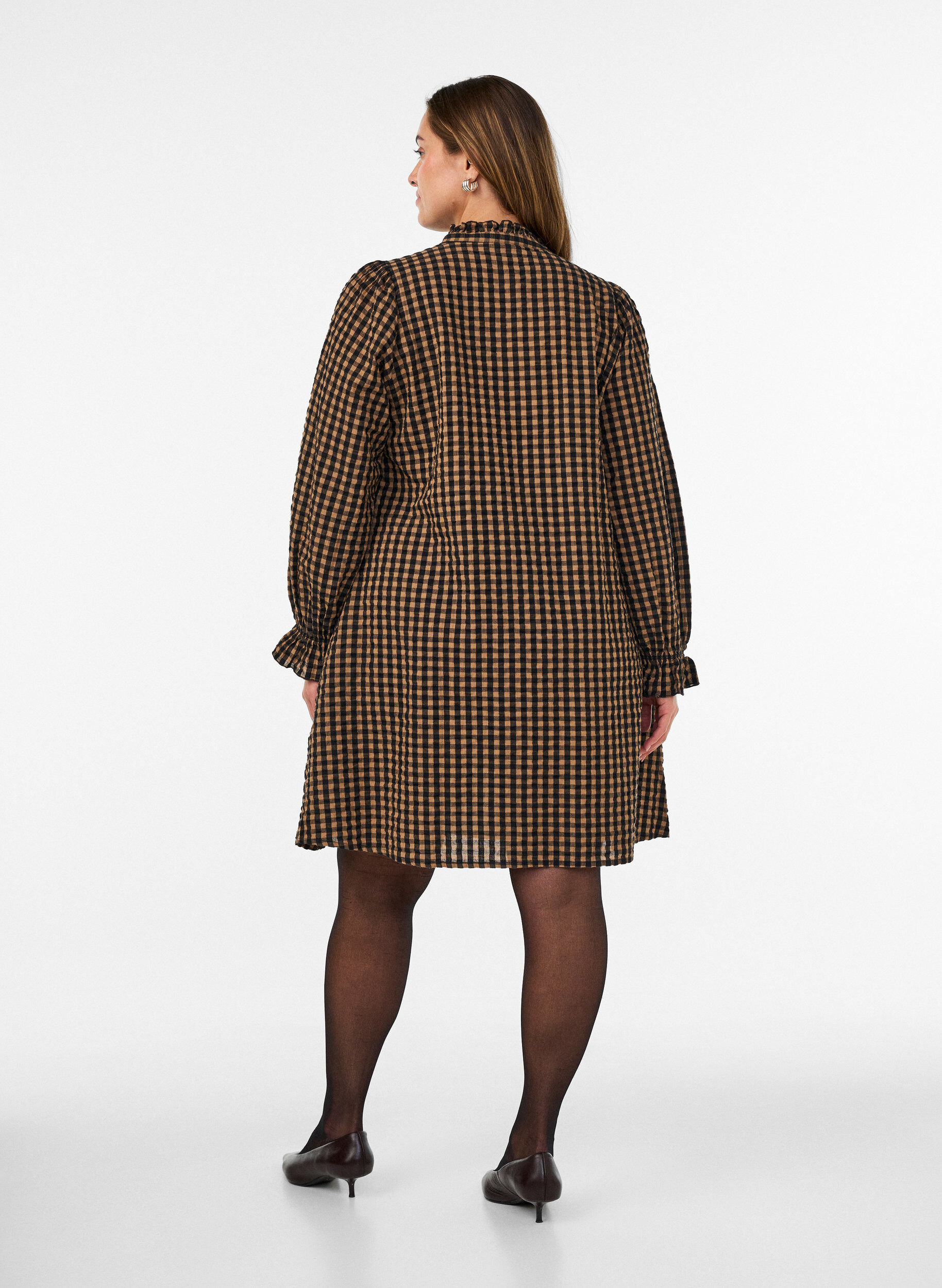 ZizziRobe &agrave; carreaux en coton avec volants, Marron, Model image number 2