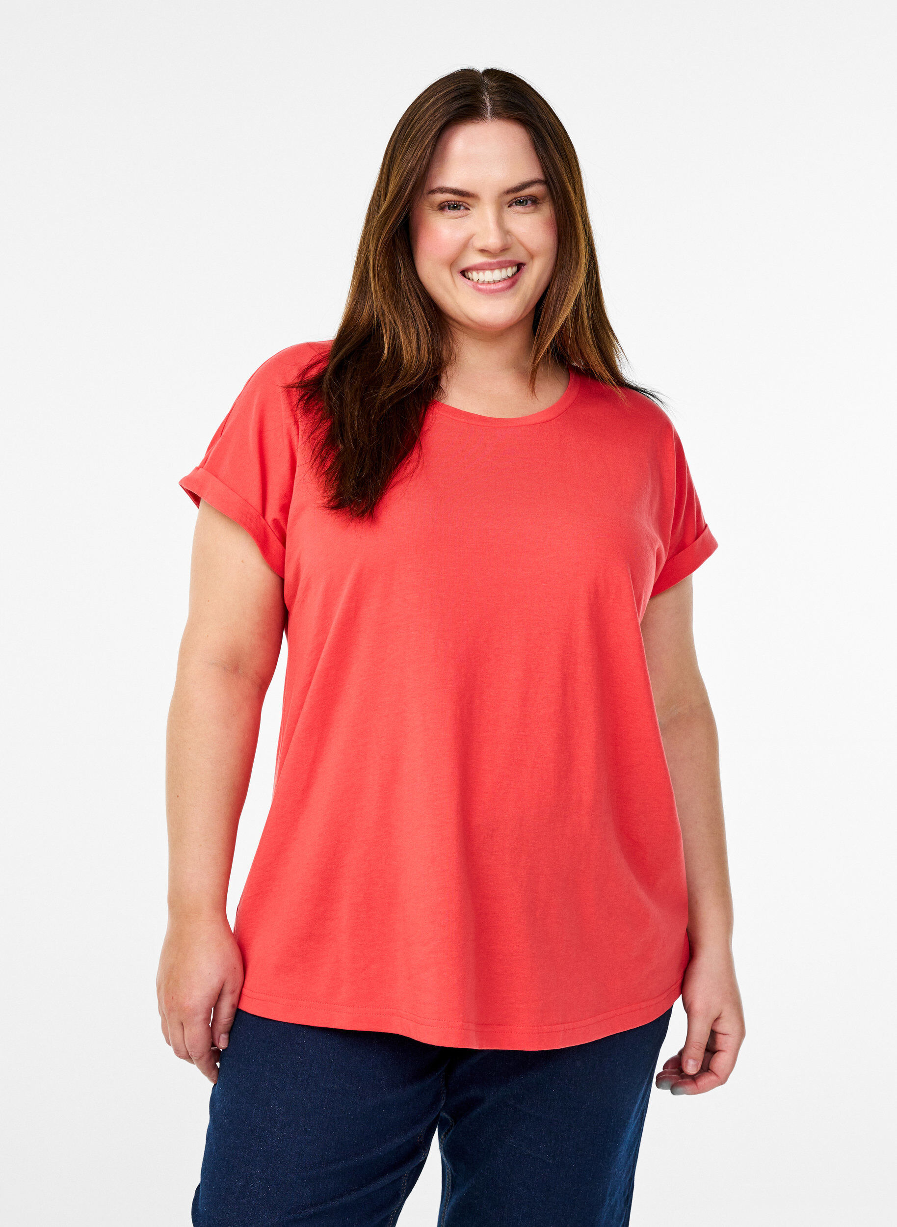 ZizziKurz&auml;rmliges T-Shirt aus einer Baumwollmischung, Rot, Model image number 0