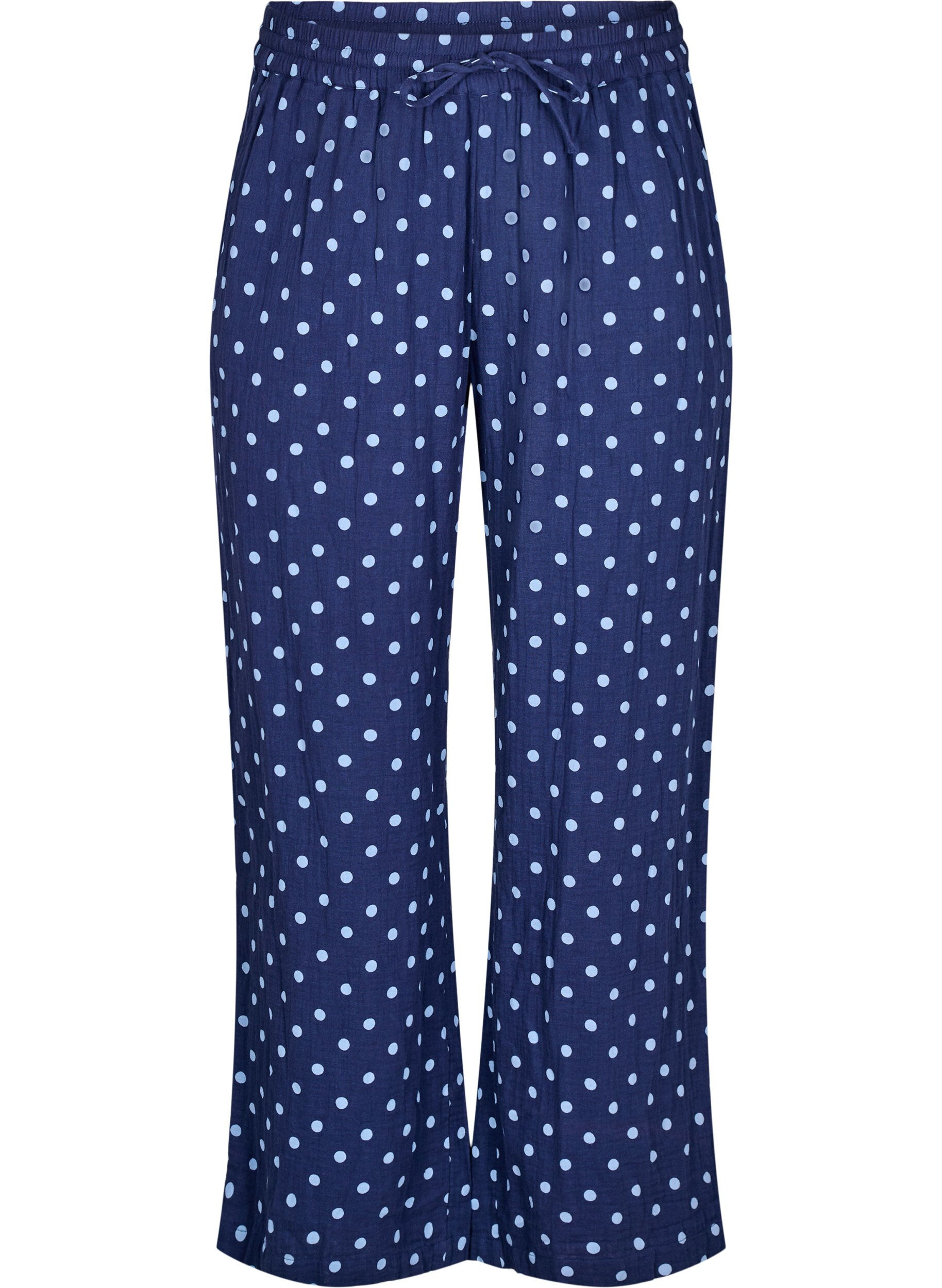 Zizzi Lockere Hose aus Baumwollmusselin mit Punkten, Blau, Packshot image number 0