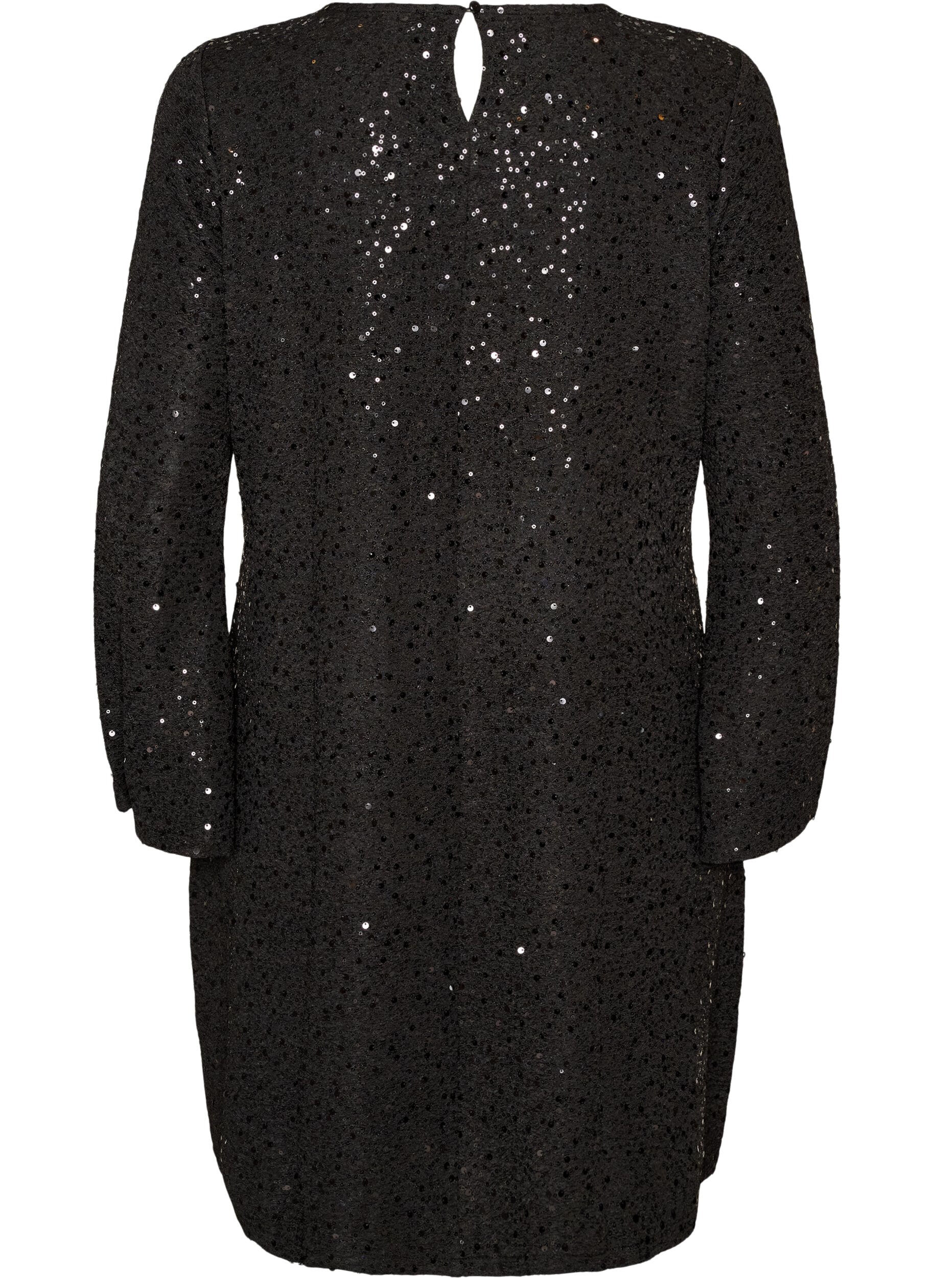 ZizziKurzes Paillettenkleid in A-Linie, Schwarz, Packshot image number 1