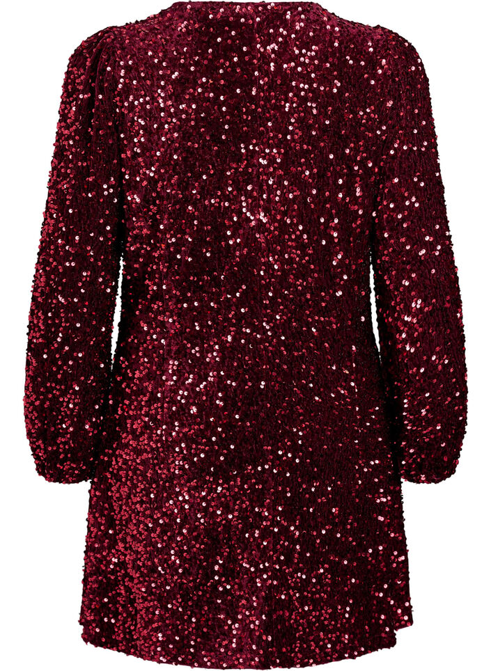 Robe courte &eacute;vas&eacute;e &agrave; sequins, Rouge, Packshot image number 1