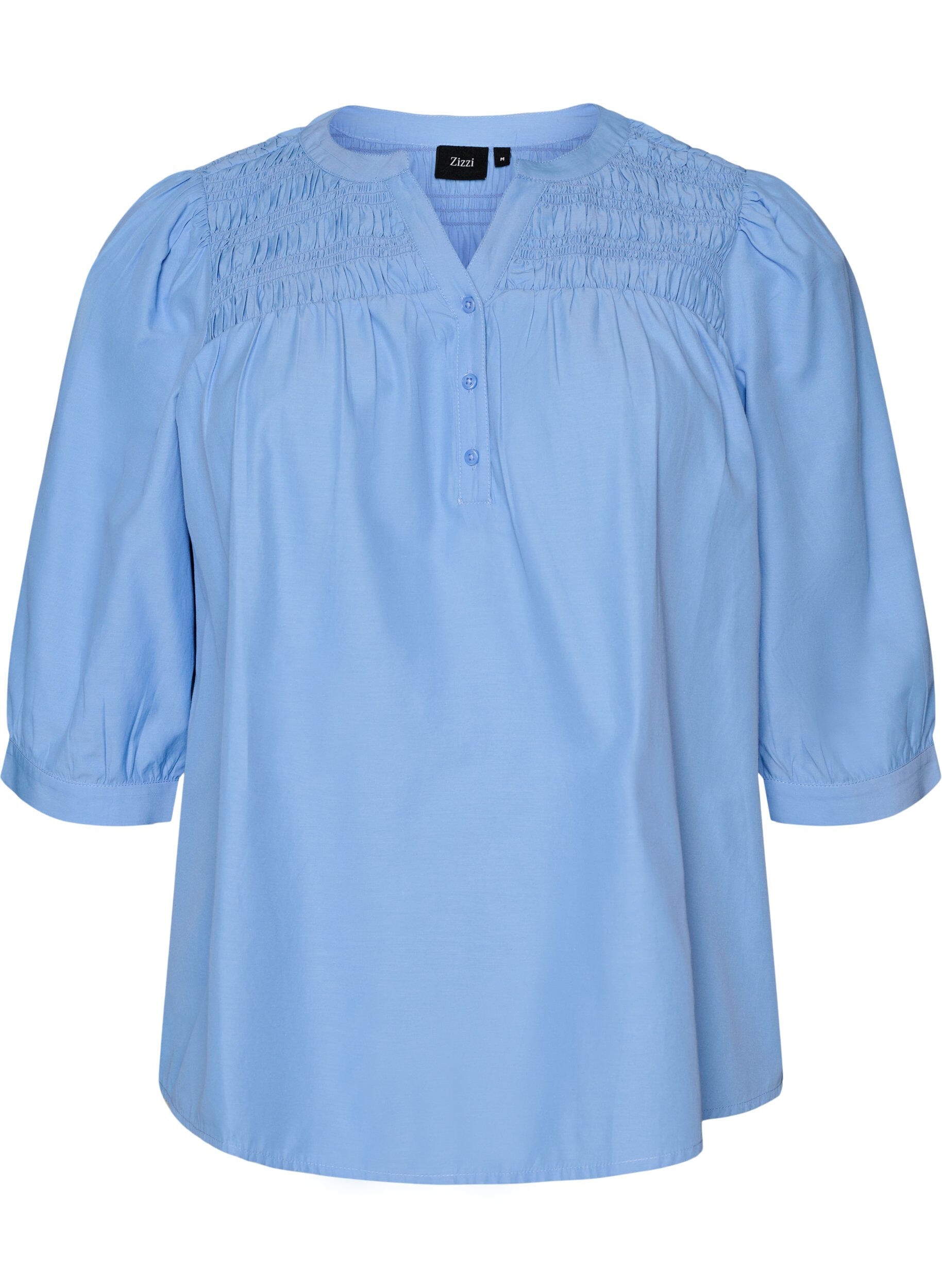 Bluse mit Smock und 3/4-&Auml;rmeln
