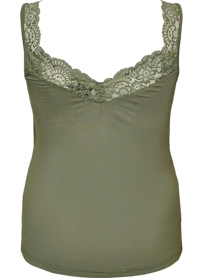 Top en viscose avec bord en dentelle, Vert, Packshot image number 1