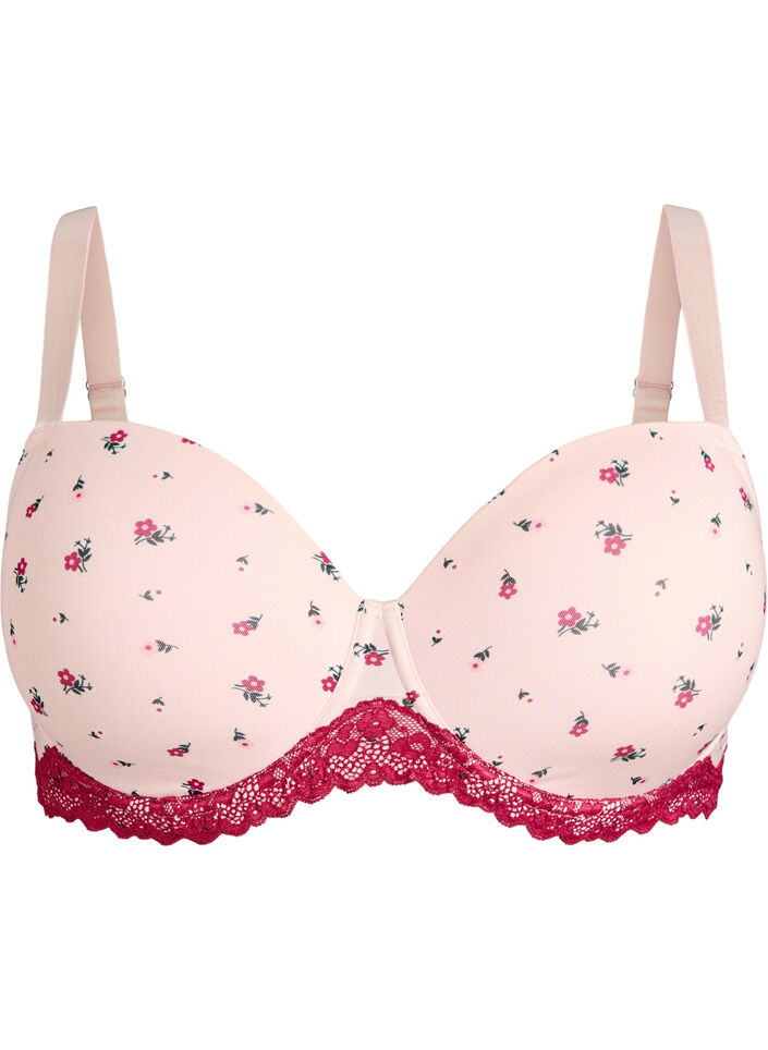 Soutien-gorge coqu&eacute; &agrave; imprim&eacute; floral et dentelle, Rose, Packshot image number 0