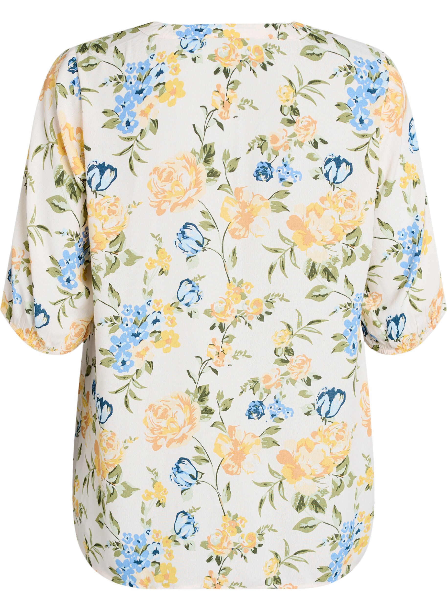 Zizzi Blouse imprim&eacute;e en viscose avec fermeture boutonn&eacute;e, Vanille, Packshot image number 1