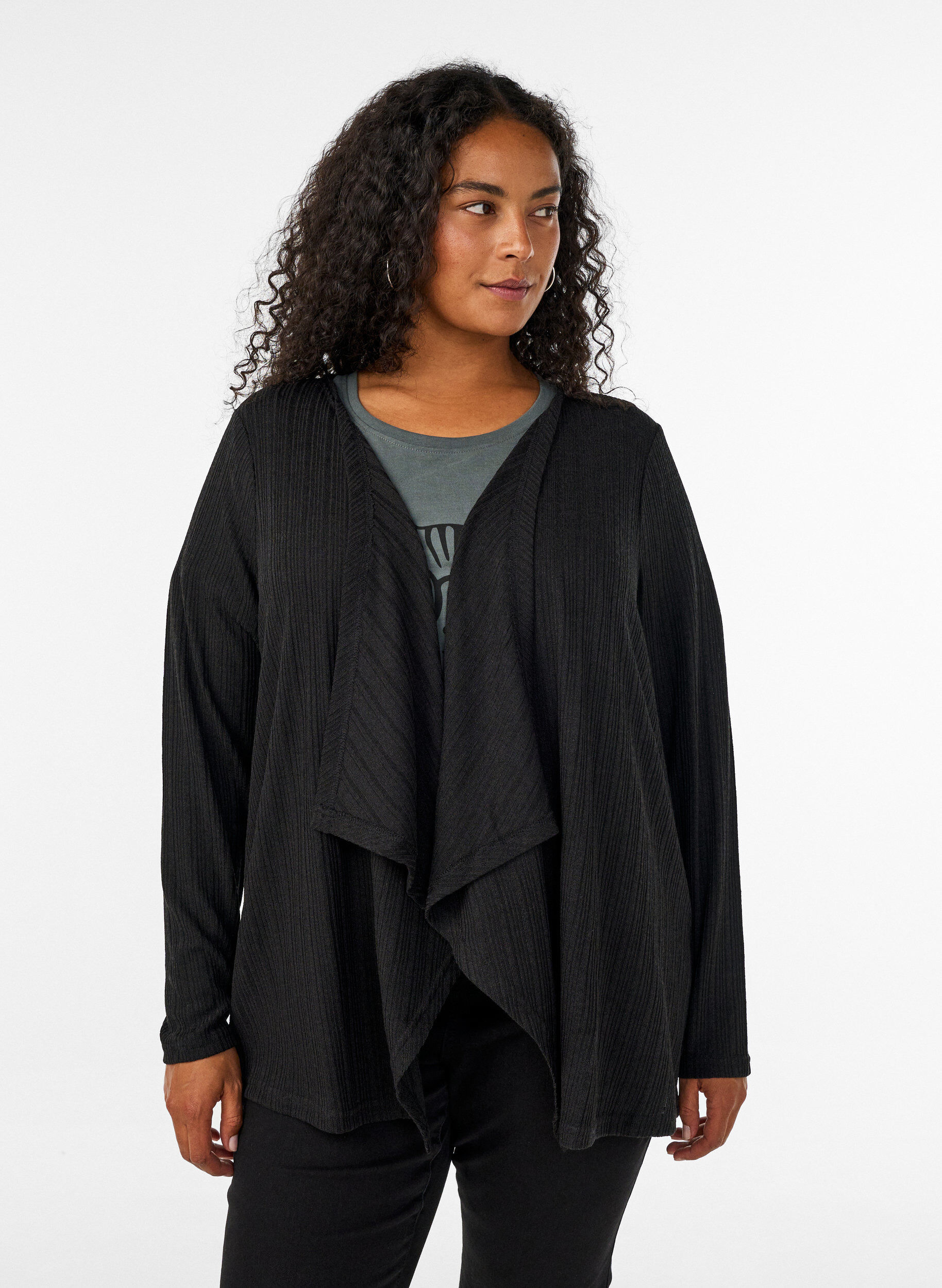 Cardigan ouvert en jersey textur&eacute;, Noir, Model