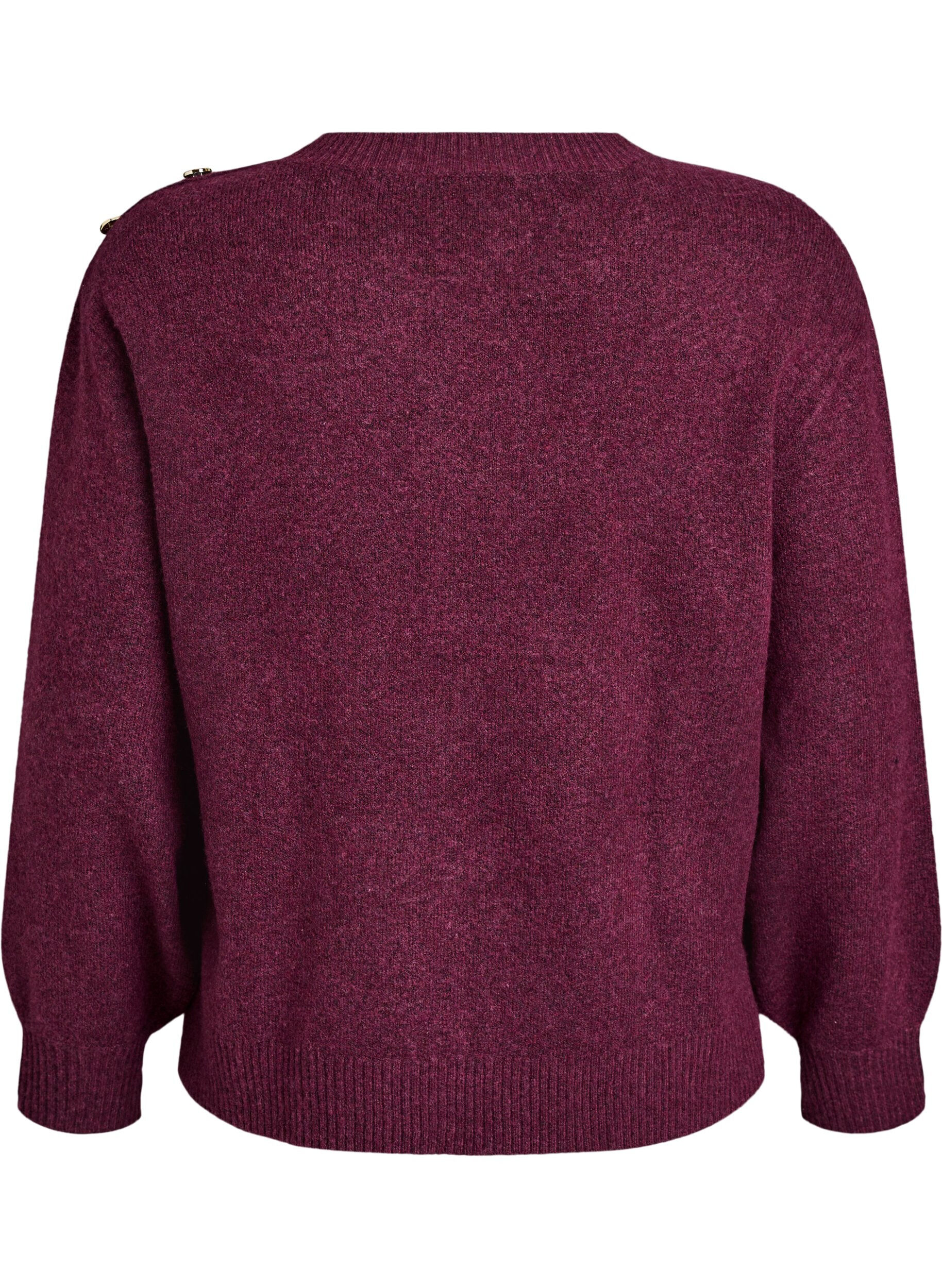 Zizzi Strickbluse mit Knopfleiste, Dunkles Bordeaux, Packshot image number 1