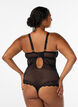 Spitzenbody mit Schn&uuml;rdetails, Schwarz, Model image number 1