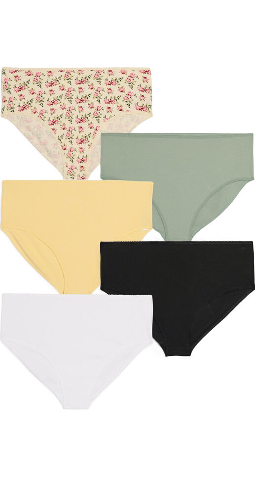 Lot de 5 culottes c&ocirc;tel&eacute;es en coton, Vanille, Packshot image number 0