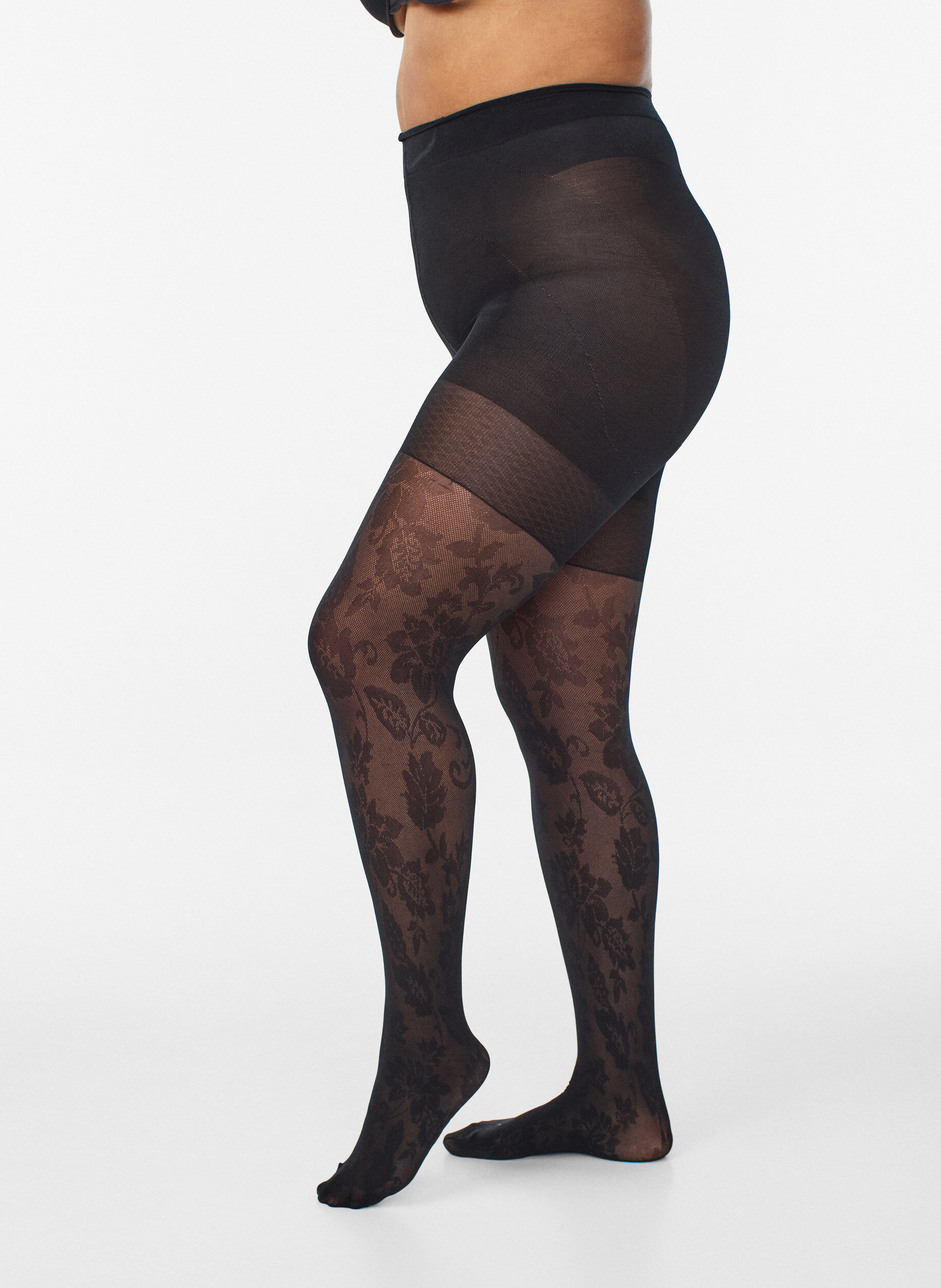 Zizzi Collants &agrave; motif floral avec effet push-up - 50 deniers, Noir, Model image number 0