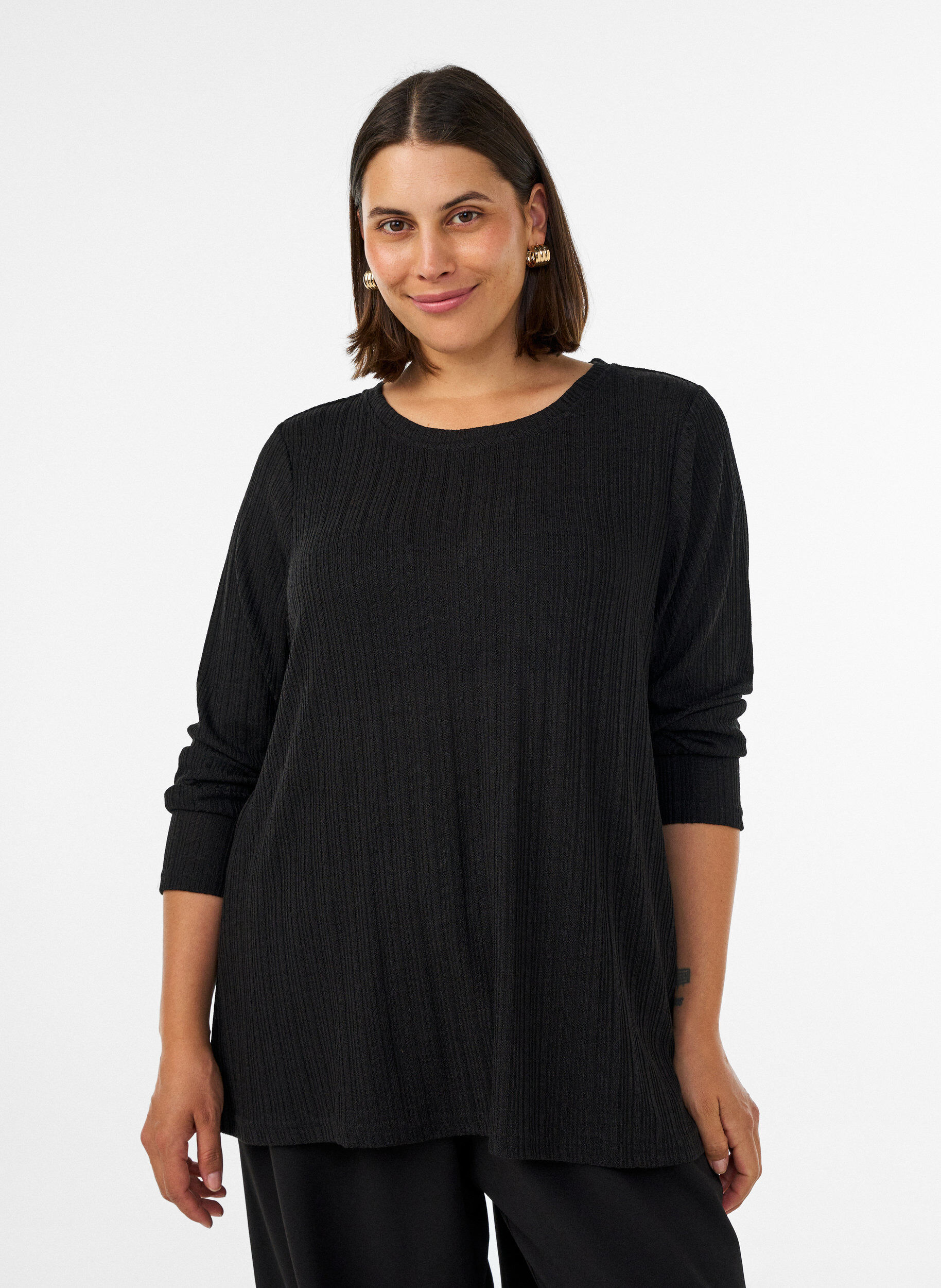 ZizziBluse aus Jersey mit Rippstruktur und langen &Auml;rmeln, Schwarz, Model image number 0
