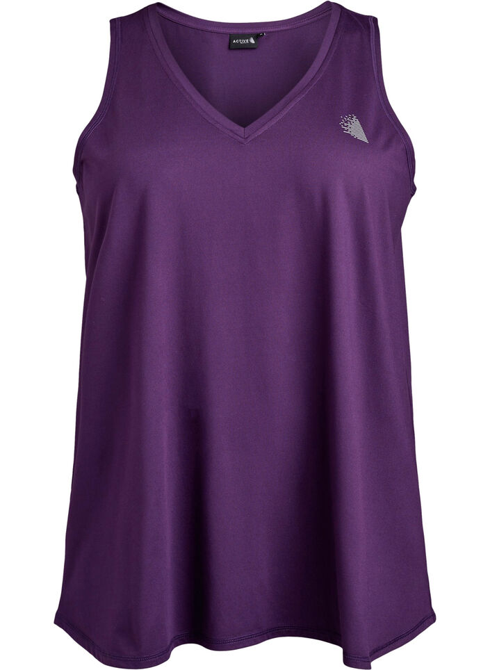 Top de sport avec col en V, Violet, Packshot image number 0