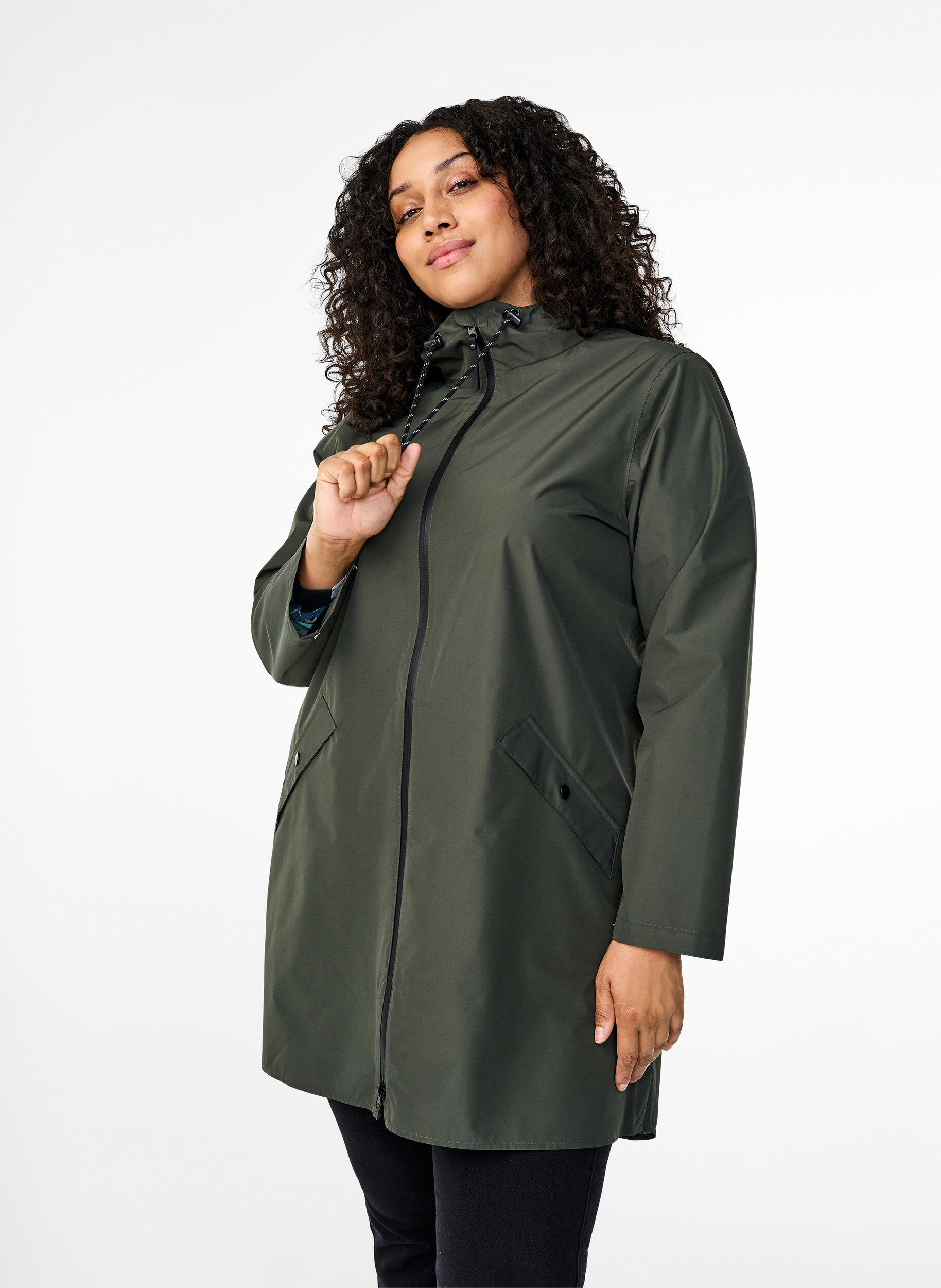Zizzi Regenjacke mit Taschen und Kapuze, Gr&uuml;n, Model image number 0
