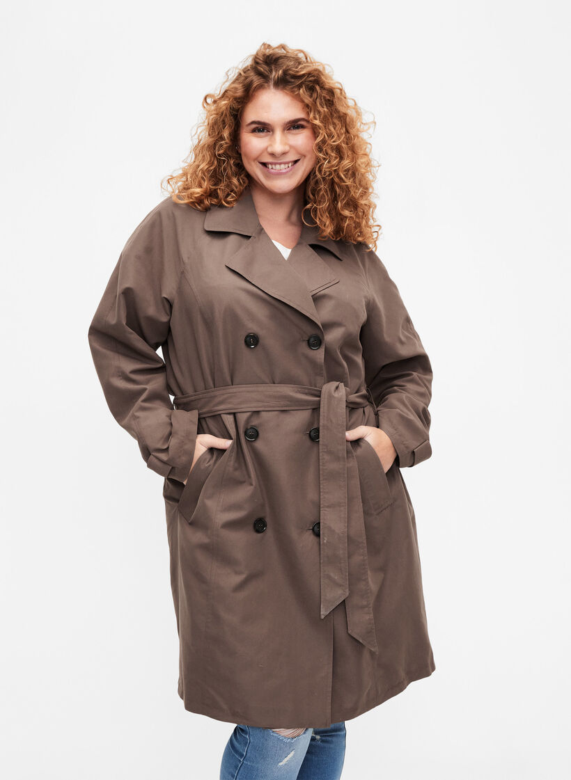 Trench-coat avec ceinture et fente, Chocolate Chip, Model image number 0