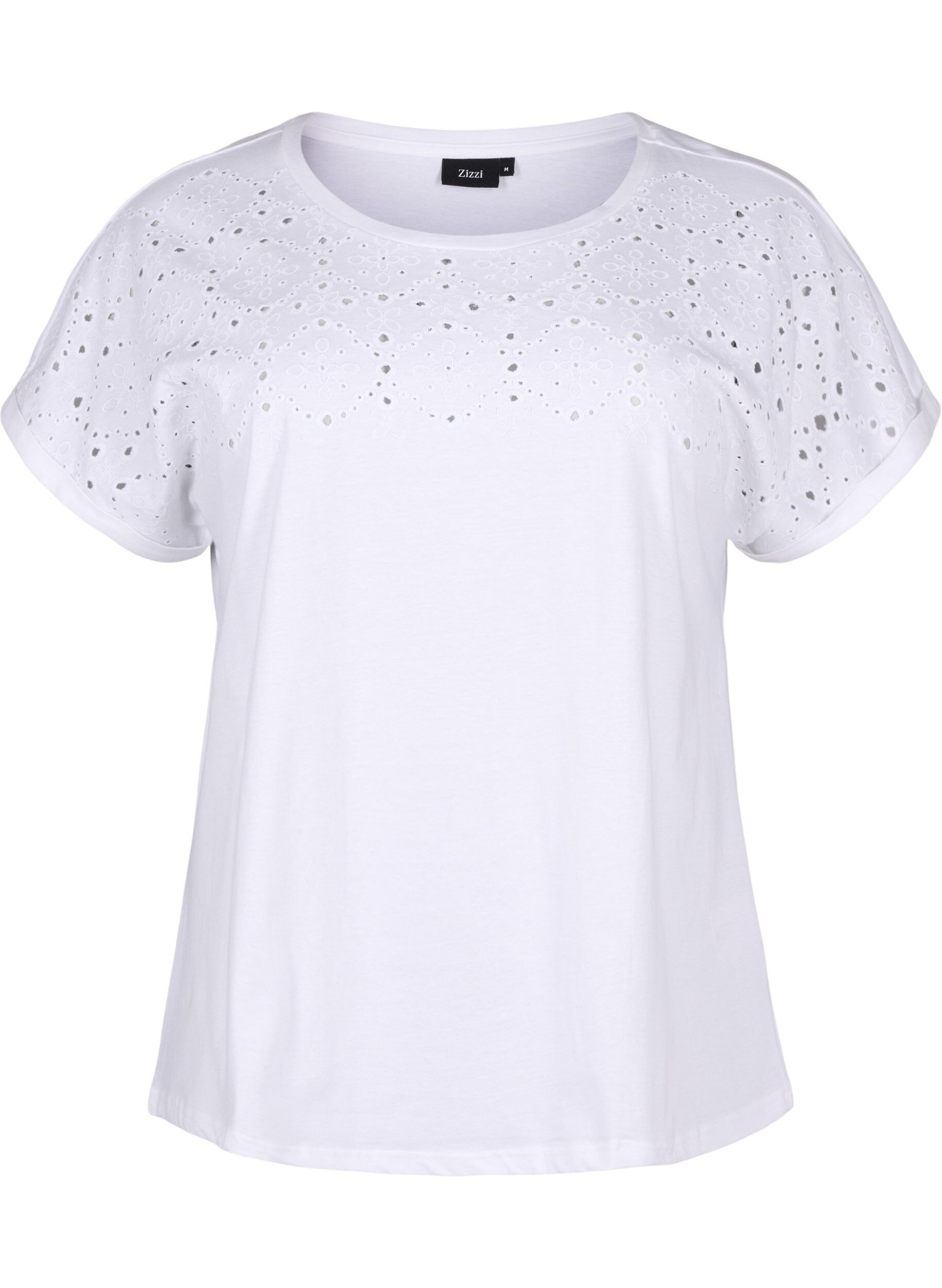 Zizzi T-Shirt aus Bio-Baumwolle mit Lochstickerei, Bright White, Packshot image number 0