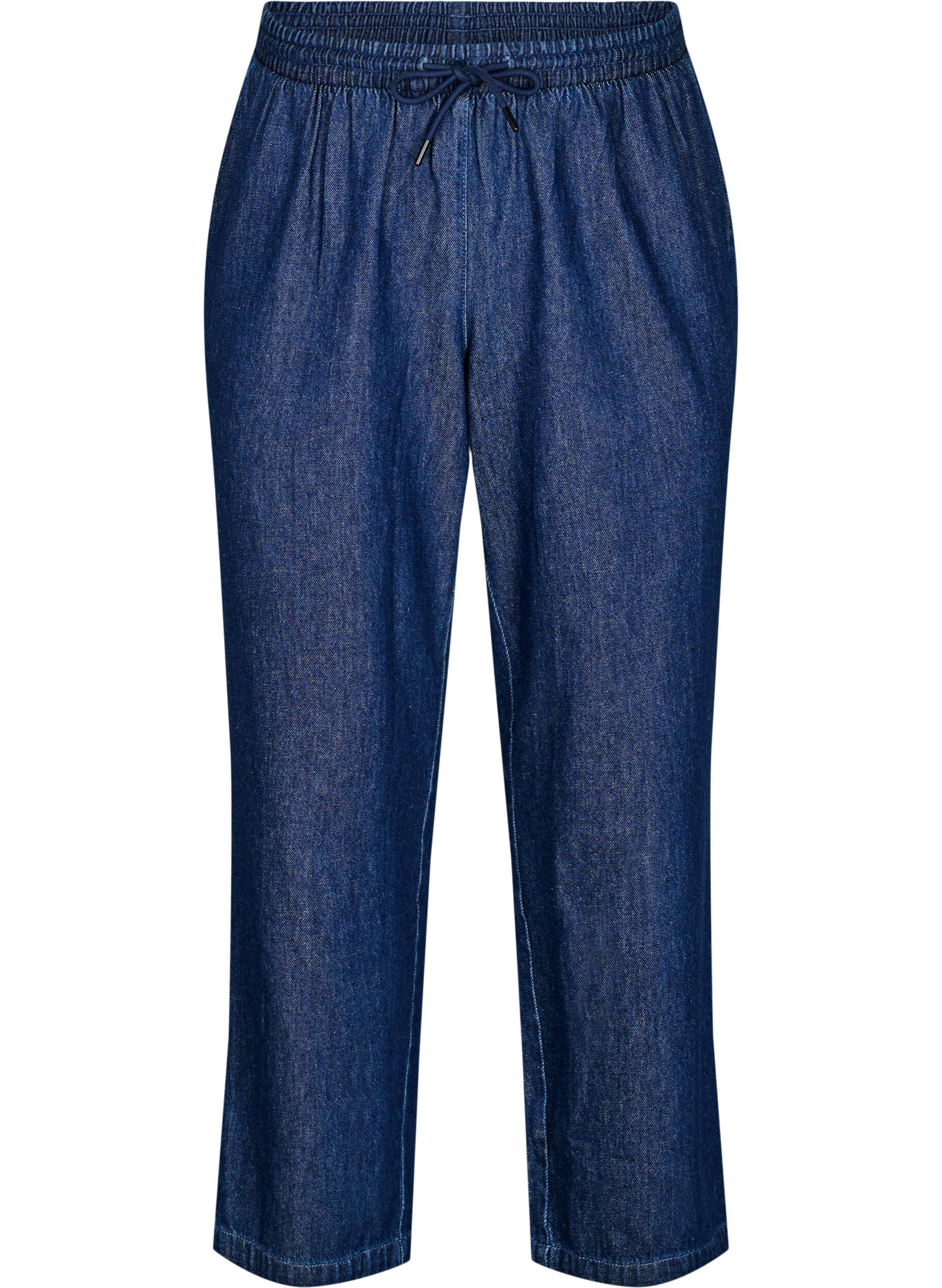 Jeans coupe droite &agrave; taille &eacute;lastique