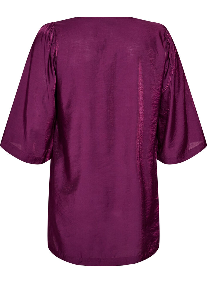 Tunique brillante avec col en V et manches 3/4, Violet, Packshot image number 1