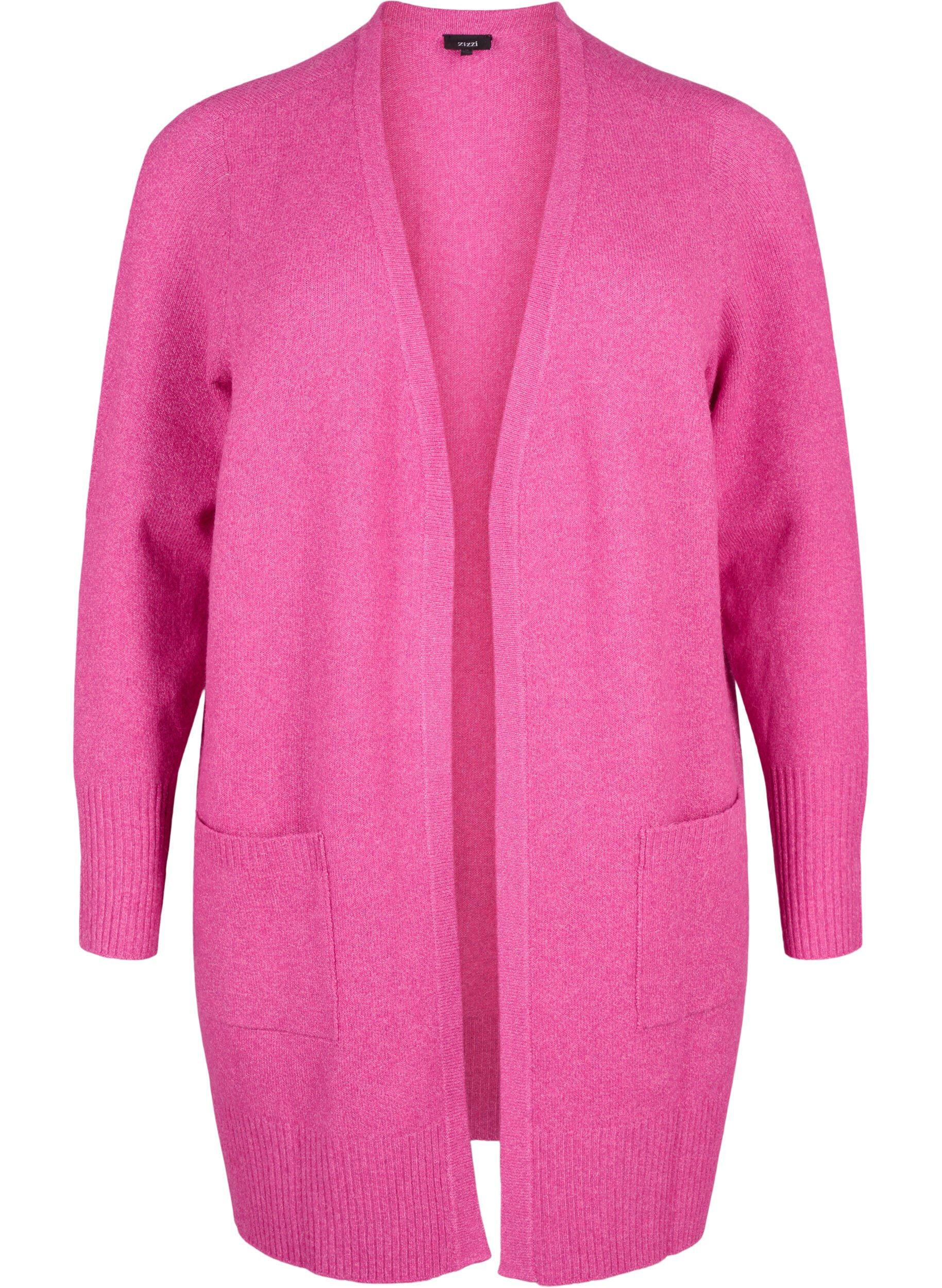 Zizzi Strickjacke mit Rippenstrick und Taschen, Pink, Packshot image number 0