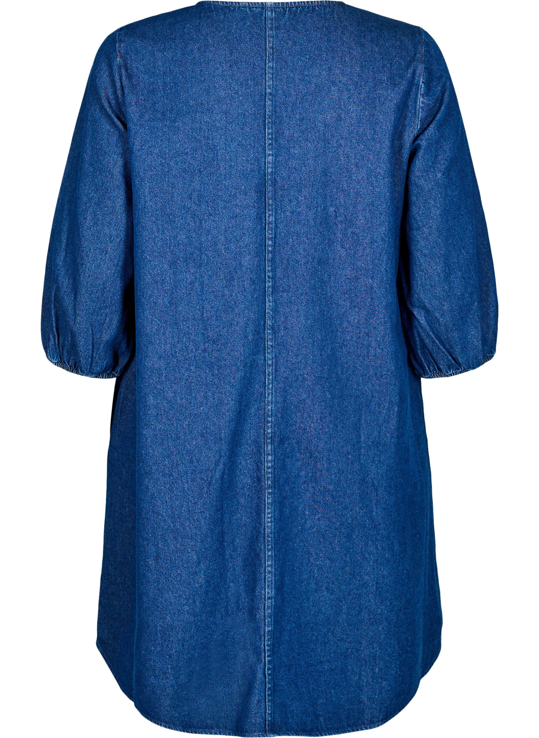 Zizzi Robe courte en jean avec manches 3/4, Bleu, Packshot image number 1