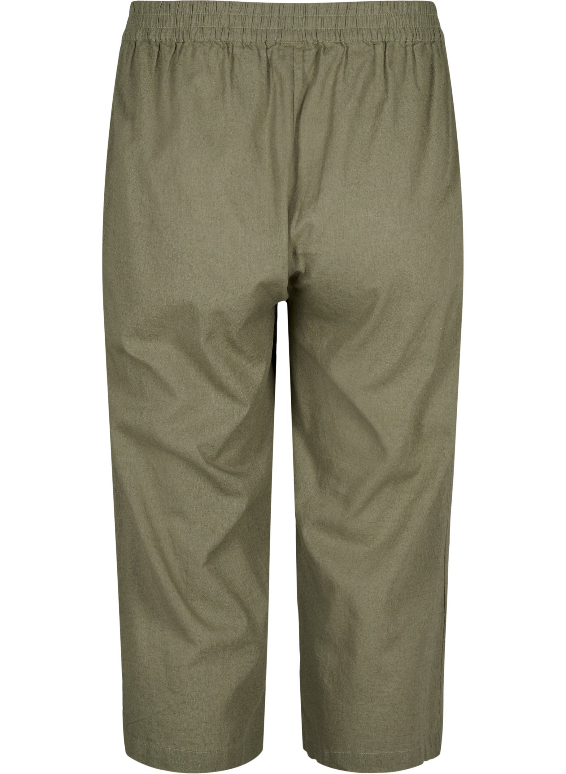 Zizzi Pantalon 7/8 en coton et lin m&eacute;lang&eacute;s, Deep Lichen Green, Packshot image number 1