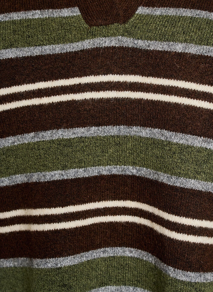 Strickbluse mit Streifen und Polokragen, Braun, Packshot