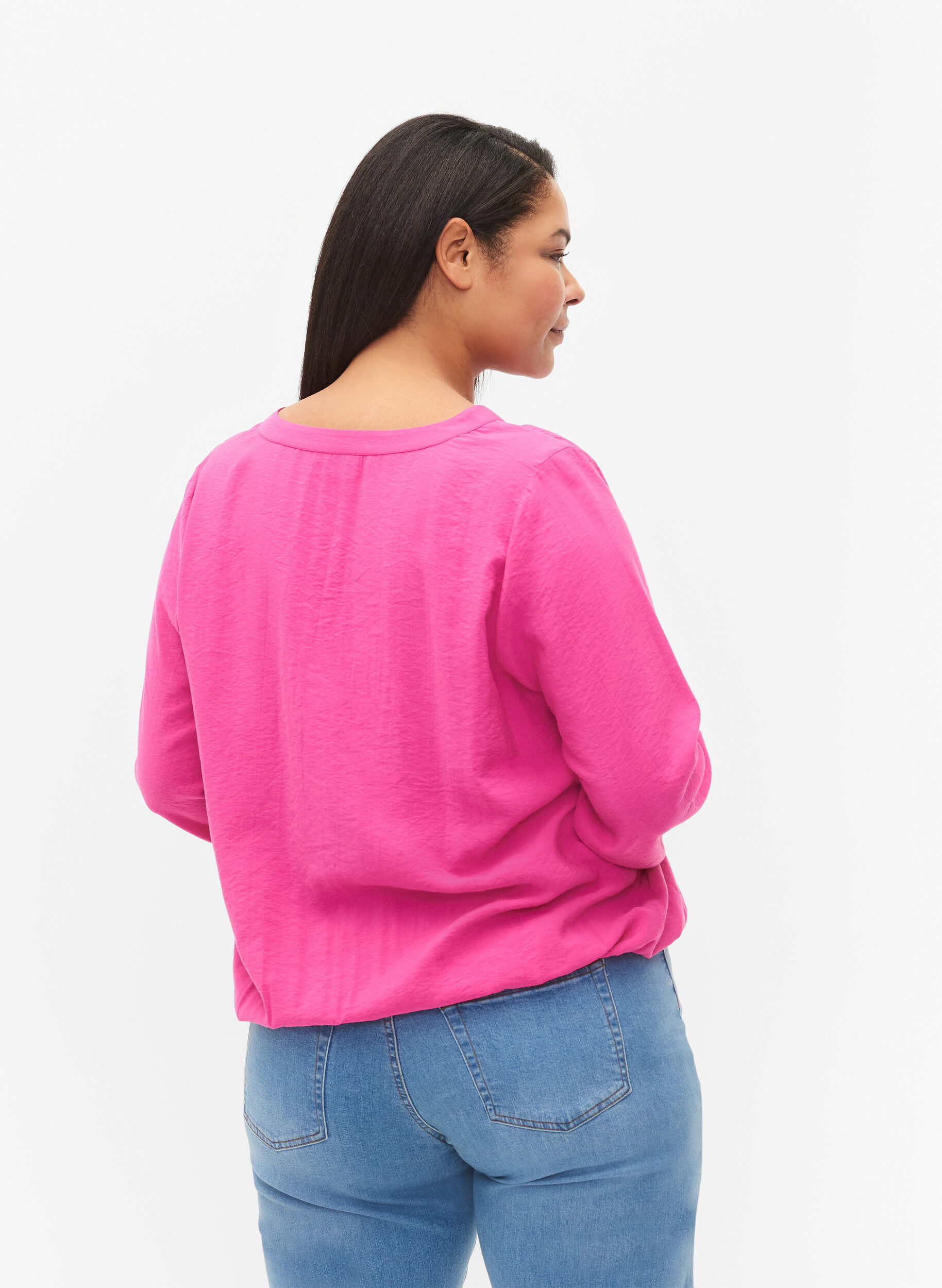 Zizzi Blouse en viscose avec col en V, Raspberry Rose, Model image number 1