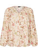 Blouse fleurie en lin et viscose &agrave; manches longues, Vanille, Packshot image number 0