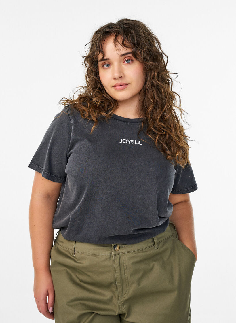 T-Shirt aus Bio-Baumwolle mit Rückenprint, Grau, Model image number 0