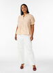 Gebl&uuml;mte Bluse aus Viskose mit kurzen &Auml;rmeln und R&uuml;schenkragen, Gelb, Model image number 1