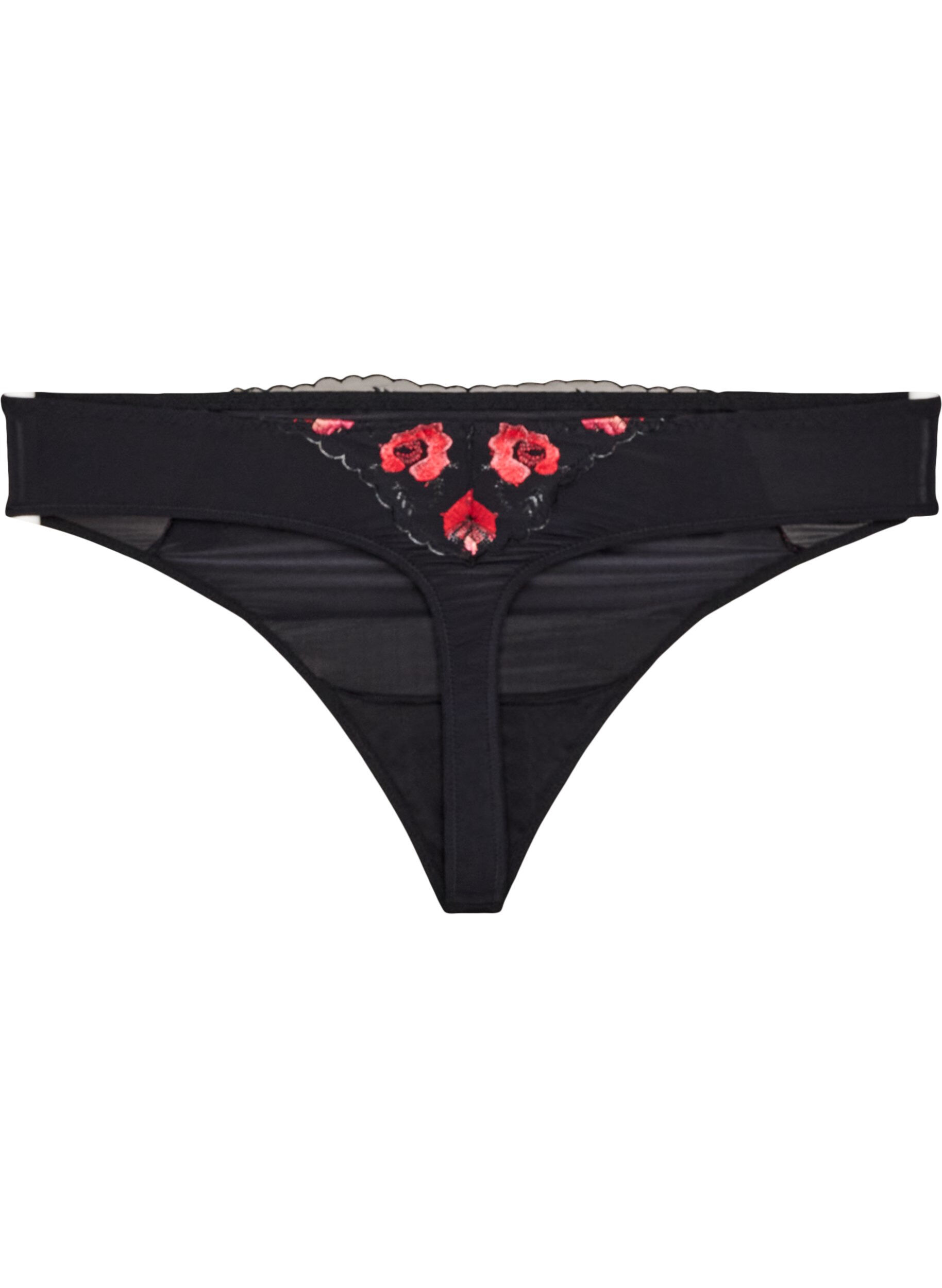 ZizziString aus Mikrofaser mit gebl&uuml;mter Stickerei, Schwarz, Packshot image number 1